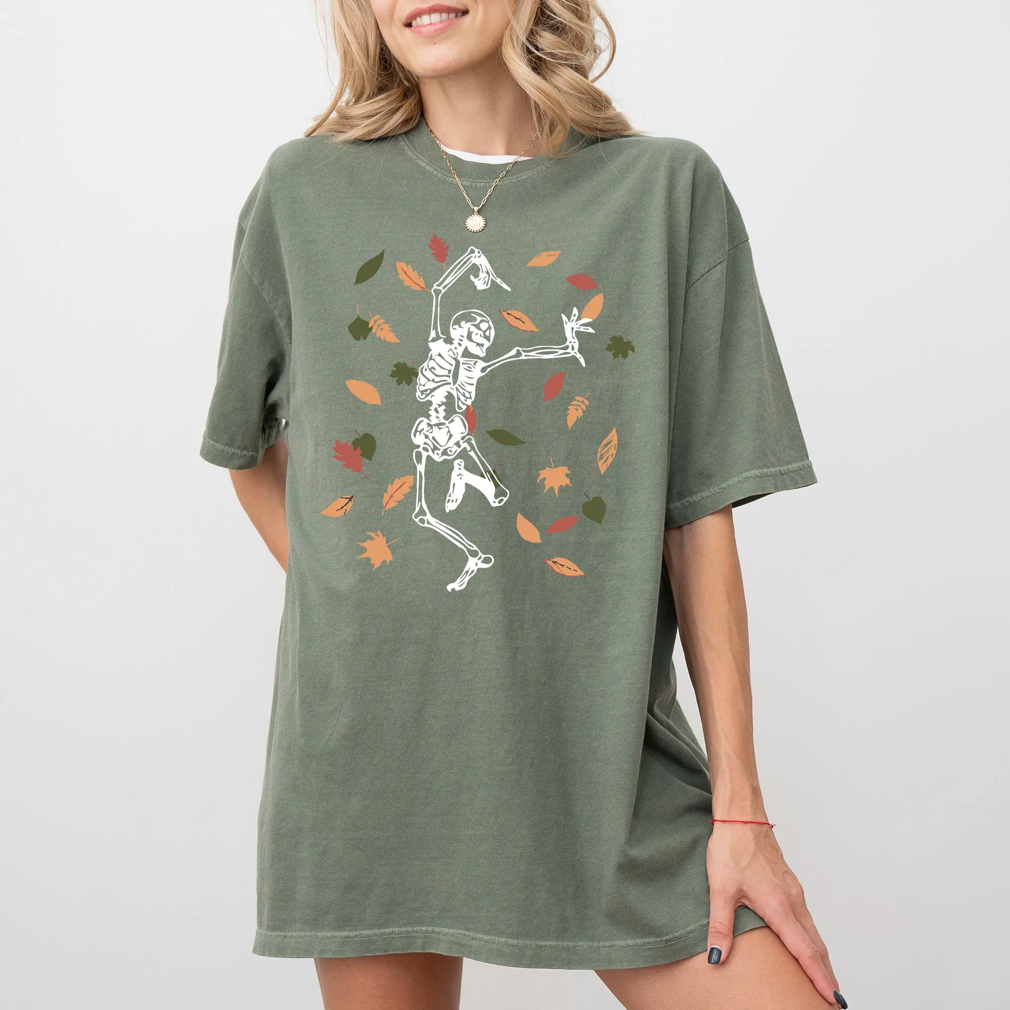 Fall Leaves Skeleton Ghost Witch Skull Spooky Halloween Costume Comfort Colors Tee sold by Refinery Number One product image thumbnail 5