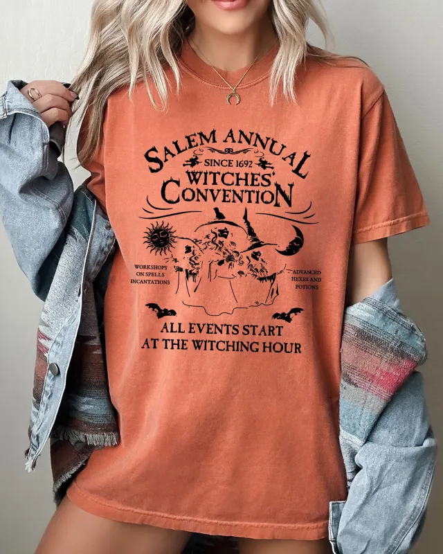 Salem Annual Witches Convention, Spooky, Skeleton, Ghost, Witch, Skull, Aesthetic, Meme, Halloween, Costume, Tshirt Comfort Colors T-Shirt sold by Refinery Number One