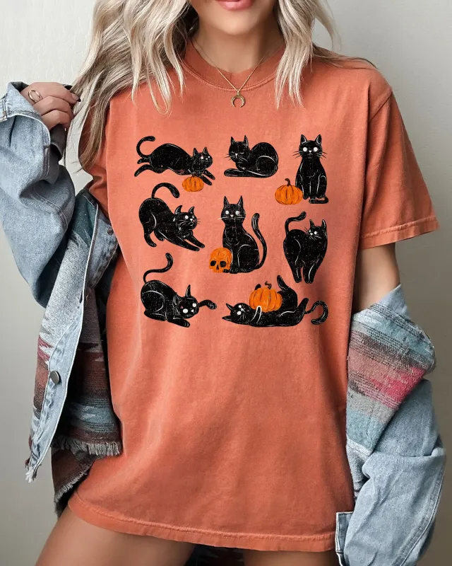 Mini Cats and Pumpkins, Skeleton, Witch, Ghost, Skull, Spooky, Aesthetic, Meme, Halloween, Costume, Tshirt Comfort Colors T-Shirt sold by Refinery Number One