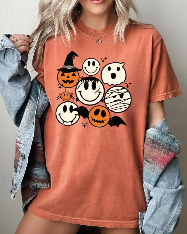 Retro Spooky Faces, Skeleton, Witch, Skull, Aesthetic, Meme, Halloween, Costume, Tshirt Comfort Colors T-Shirt sold by Refinery Number One