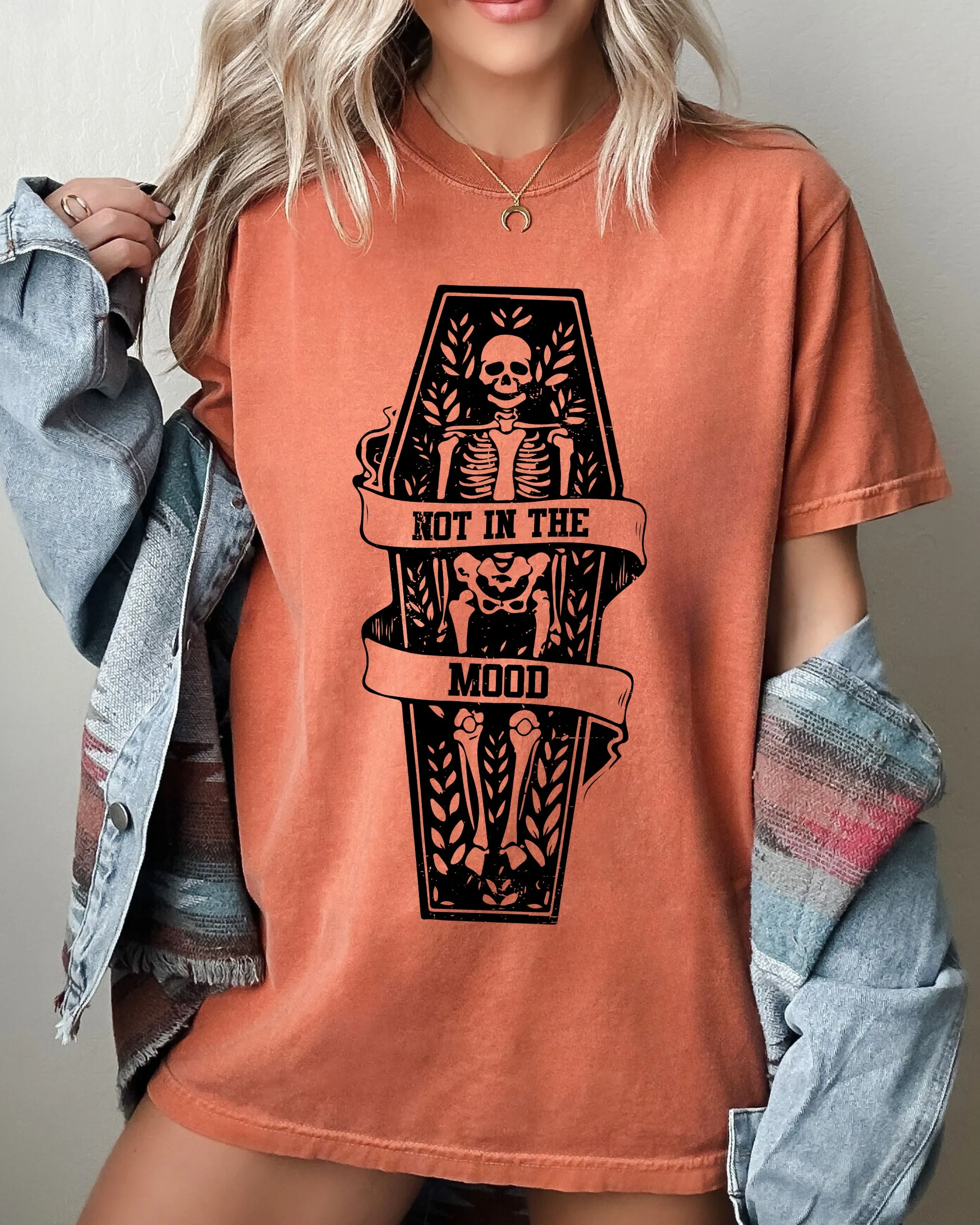 Not In The Mood, Coffin, Skull, Skeleton, Ghost, Western, Witch, Aesthetic, Meme, Halloween, Costume, Tshirt Comfort Colors T-Shirt sold by Refinery Number One product image thumbnail 2