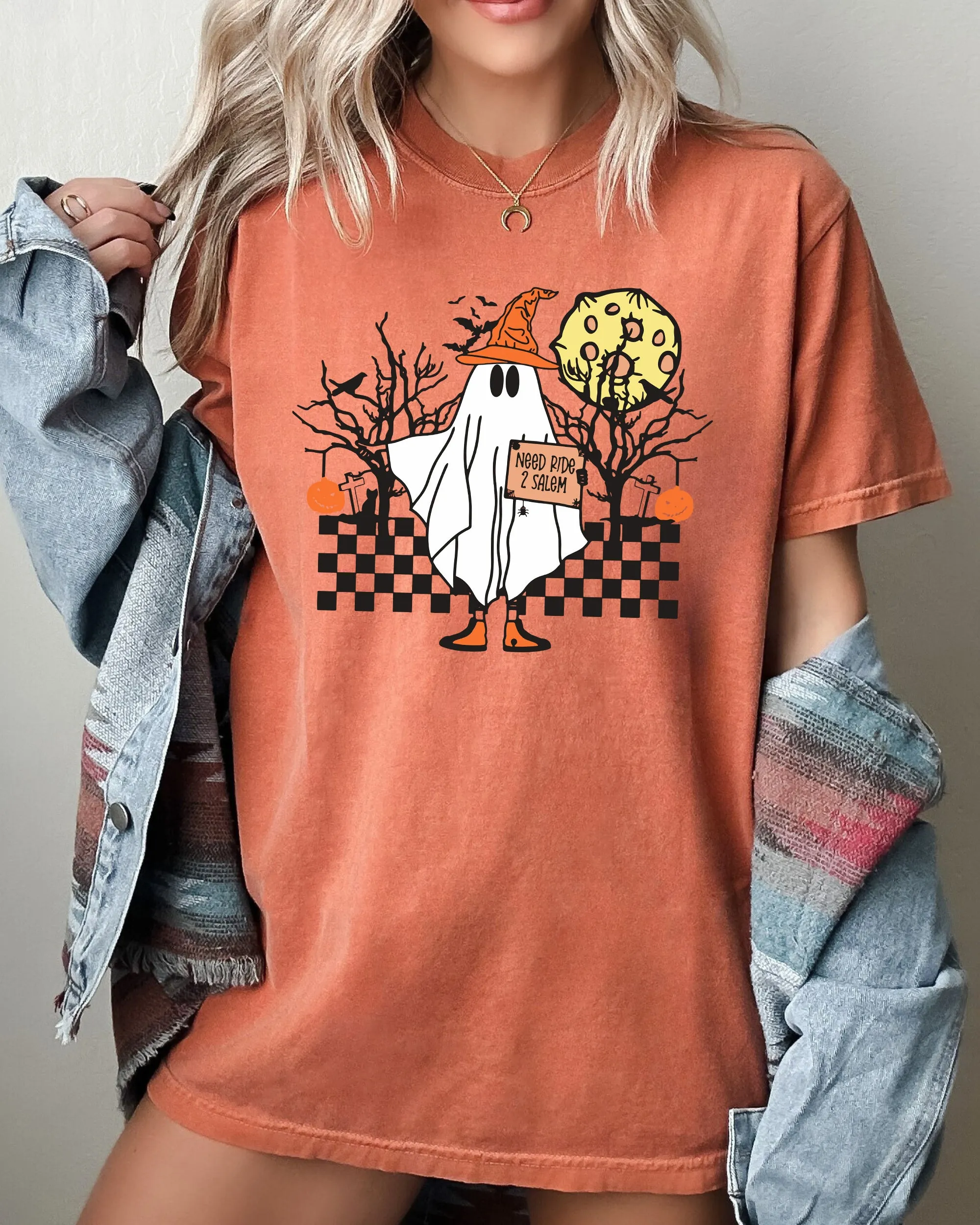 Need Ride to Salem, Ghost, Spooky, Scary, Skeleton, Skull, Western, Witch, Aesthetic, Meme, Halloween, Costume, Tshirt Comfort Colors T-Shirt sold by Refinery Number One product image thumbnail 2