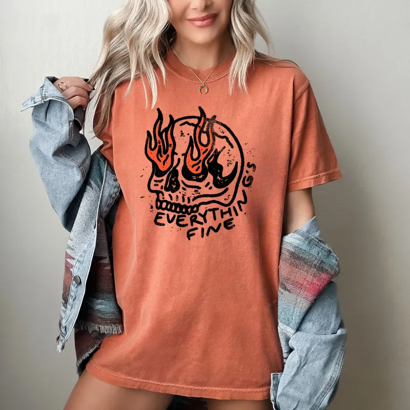 Everything's Fine, Skeleton, Fire, Halloween, Funny, Aesthetic, Meme Shirt Comfort Colors T-Shirt sold by Refinery Number One