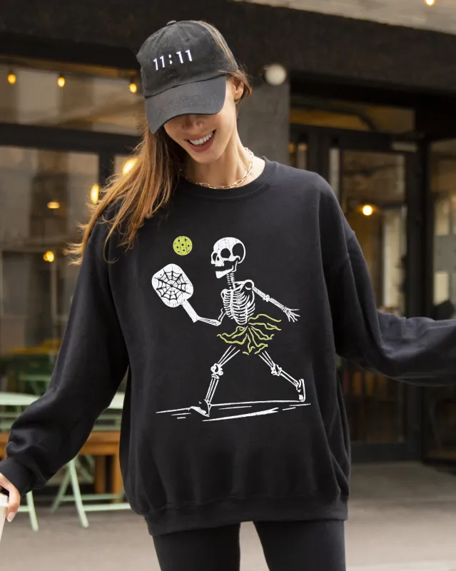 Pickleball Skeleton, Funny, Witch, Aesthetic, Meme, Halloween, Spooky, Costume Sweatshirt made by Refinery Number One