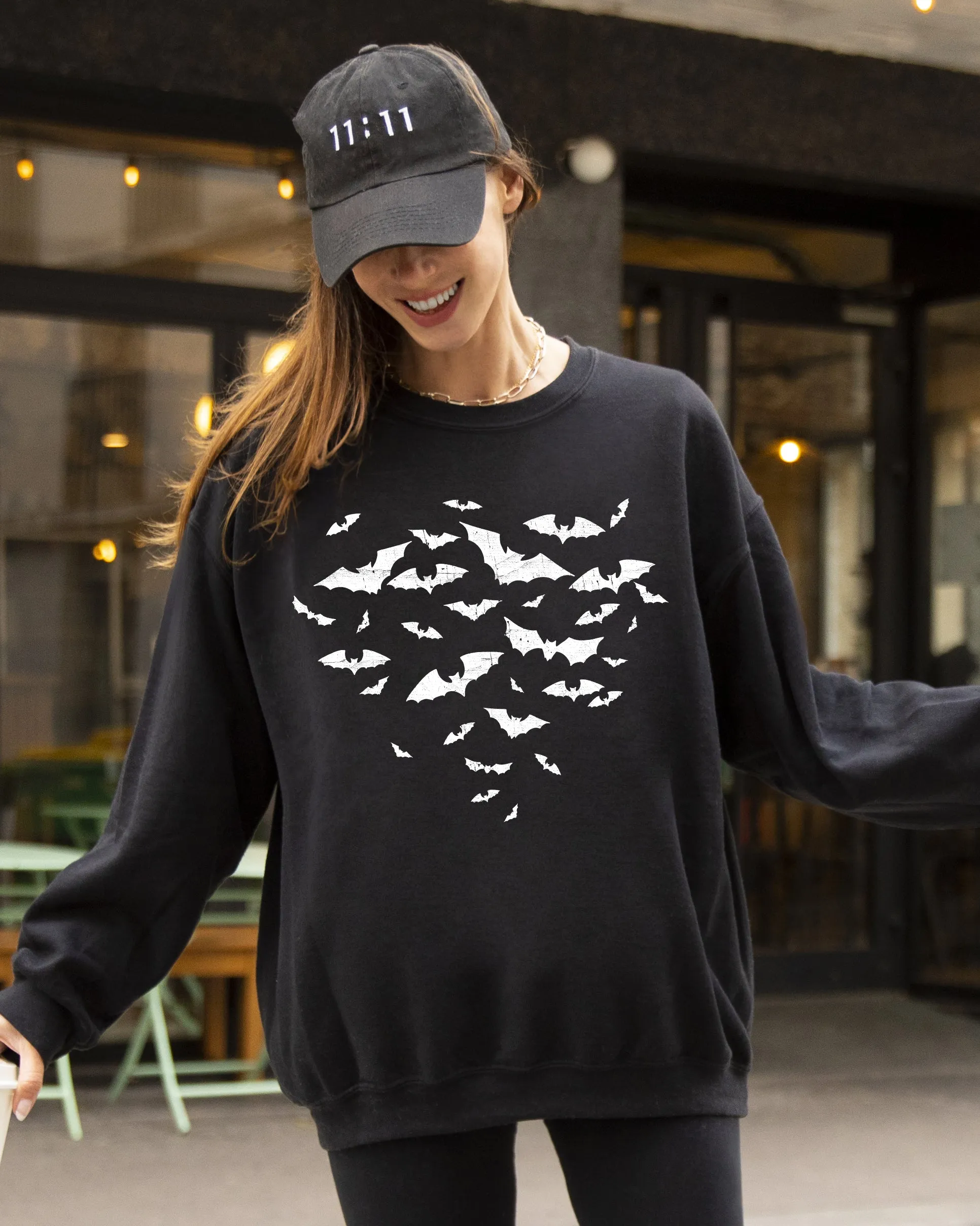 Flying Bats Halloween Spooky Witch Meme Costume Cozy Warm Soft Graphic Sweatshirt sold by Refinery Number One product image thumbnail 2