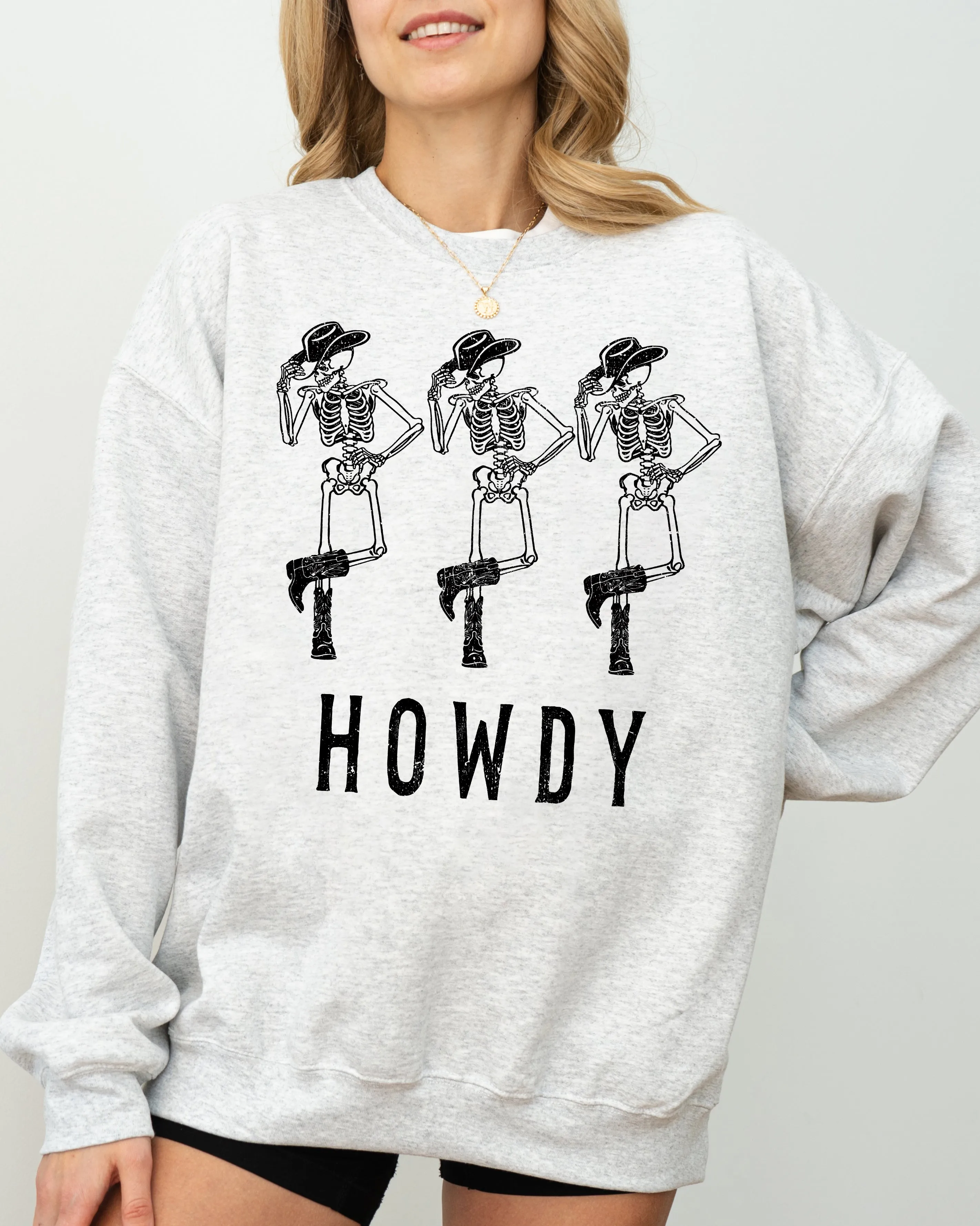 Howdy Skeleton, Cowboy, Ghost, Funny, Witch, Aesthetic, Meme, Halloween, Spooky, Costume Sweatshirt sold by Refinery Number One
