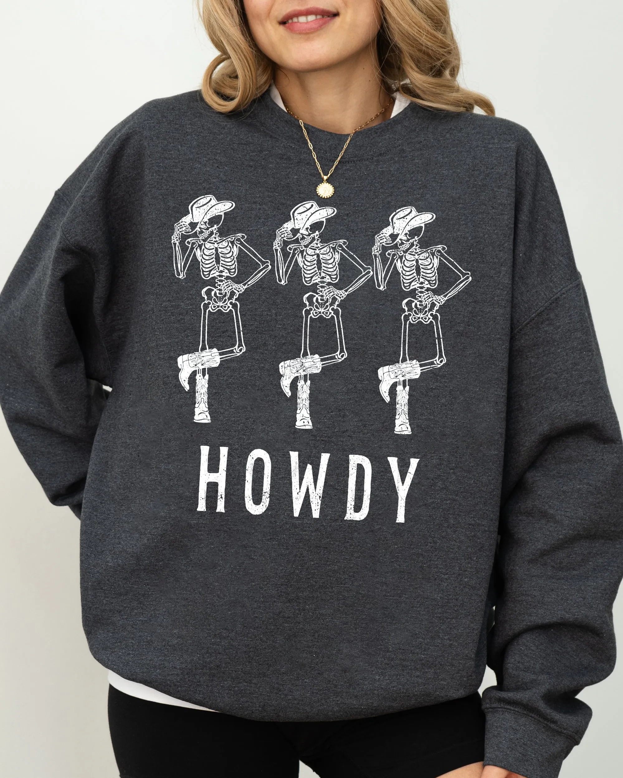 Howdy Skeleton, Cowboy, Ghost, Funny, Witch, Aesthetic, Meme, Halloween, Spooky, Costume Sweatshirt sold by Refinery Number One product image thumbnail 4