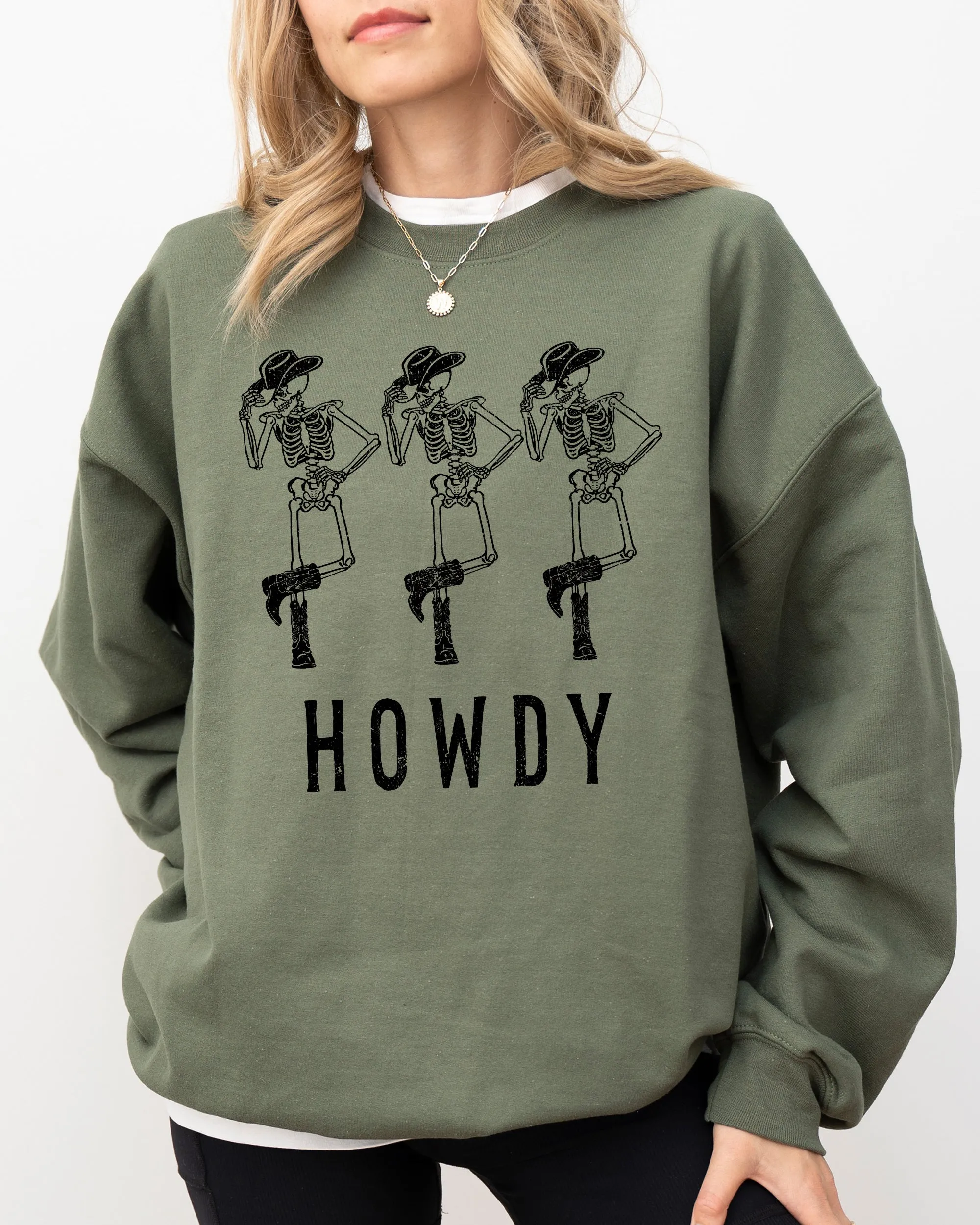 Howdy Skeleton, Cowboy, Ghost, Funny, Witch, Aesthetic, Meme, Halloween, Spooky, Costume Sweatshirt sold by Refinery Number One product image thumbnail 3