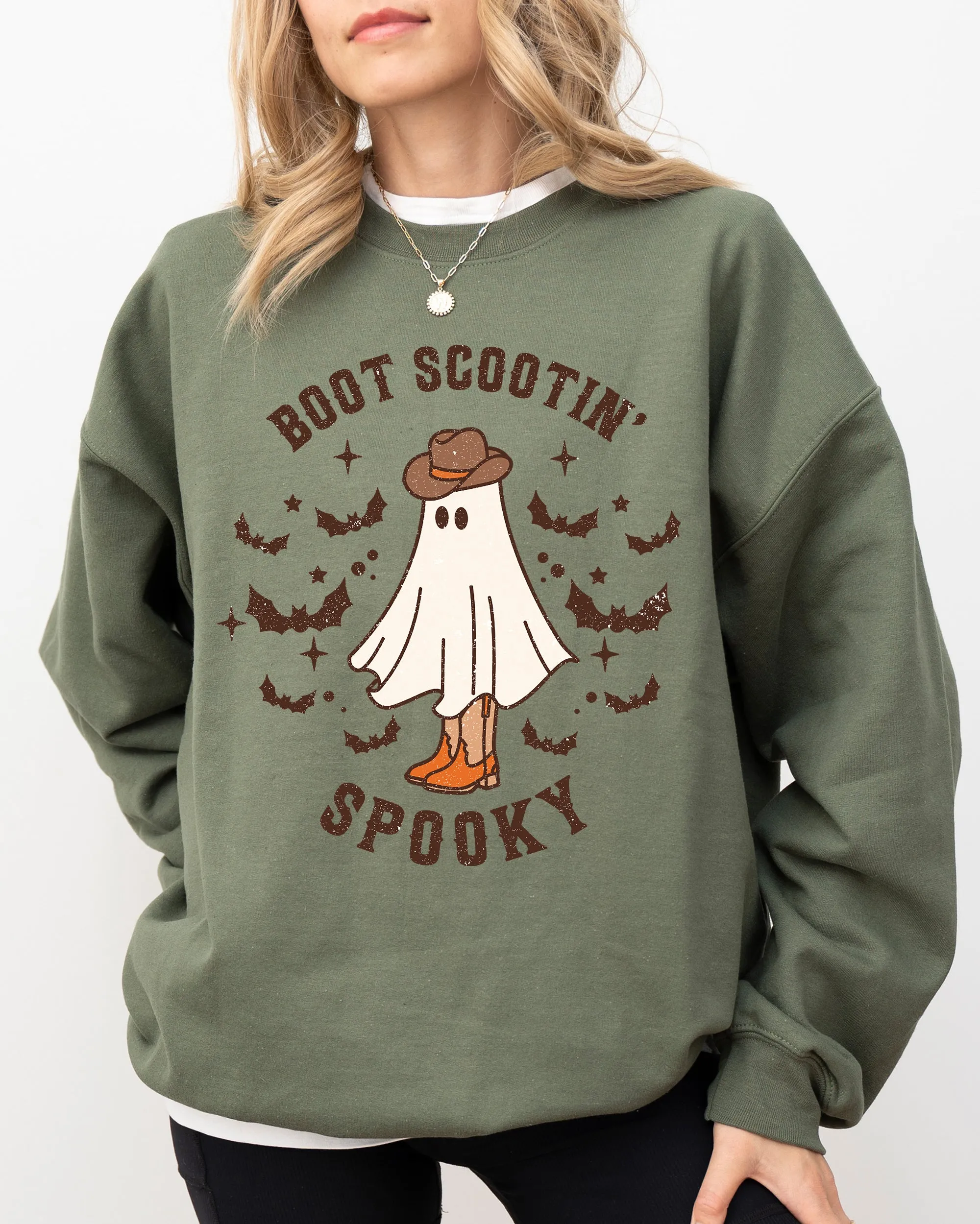 Boot Scootin' Spooky, Ghost, Bat, Skeleton, Funny, Witch, Aesthetic, Meme, Halloween, Spooky, Costume Sweatshirt sold by Refinery Number One product image thumbnail 2