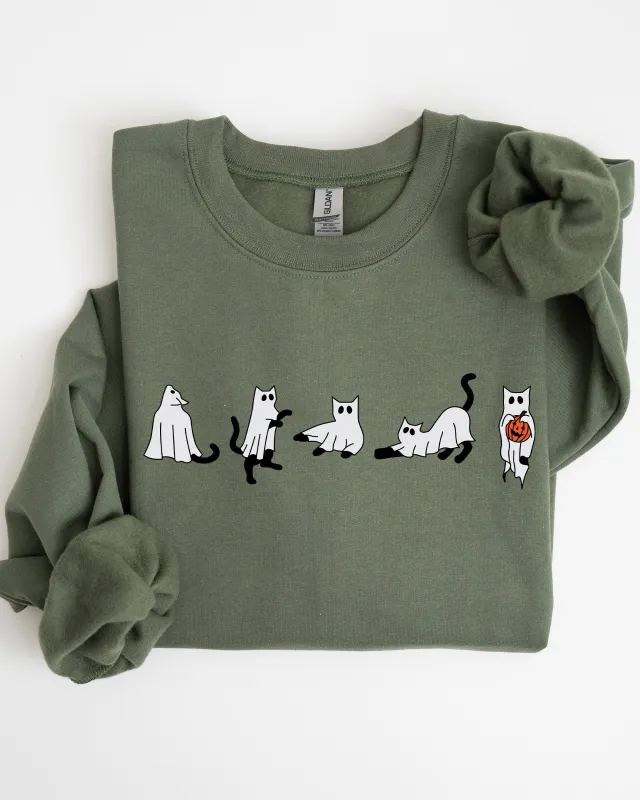 Cat Ghosts, Skeleton, Funny, Witch, Aesthetic, Meme, Halloween, Spooky, Costume Sweatshirt sold by Refinery Number One