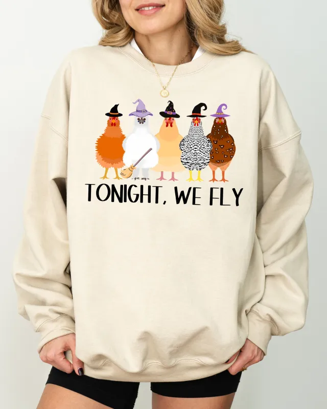 Tonight We Fly, Chickens, Skeleton, Funny, Witch, Aesthetic, Meme, Halloween, Spooky, Costume Sweatshirt sold by Refinery Number One
