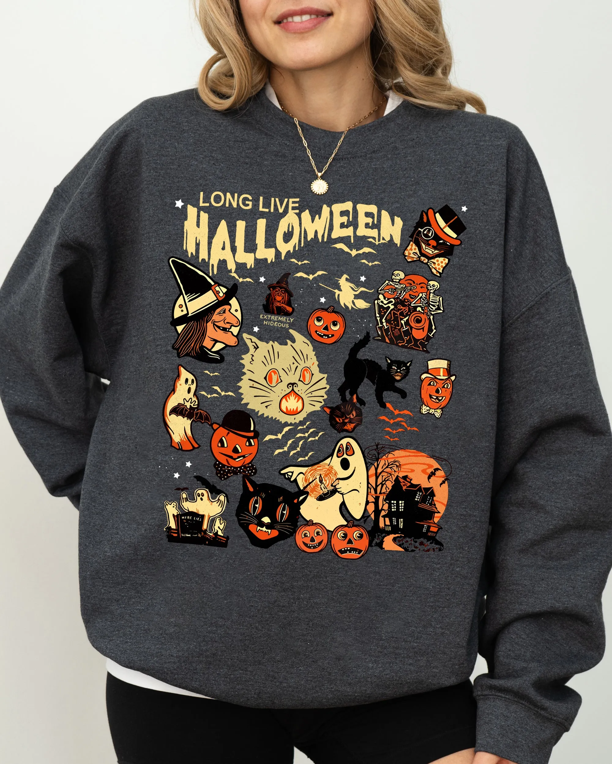 Long Live Halloween, Pumpkin, Spooky, Skeleton, Funny, Witch, Aesthetic, Meme, Halloween, Costume Sweatshirt sold by Refinery Number One product image thumbnail 3