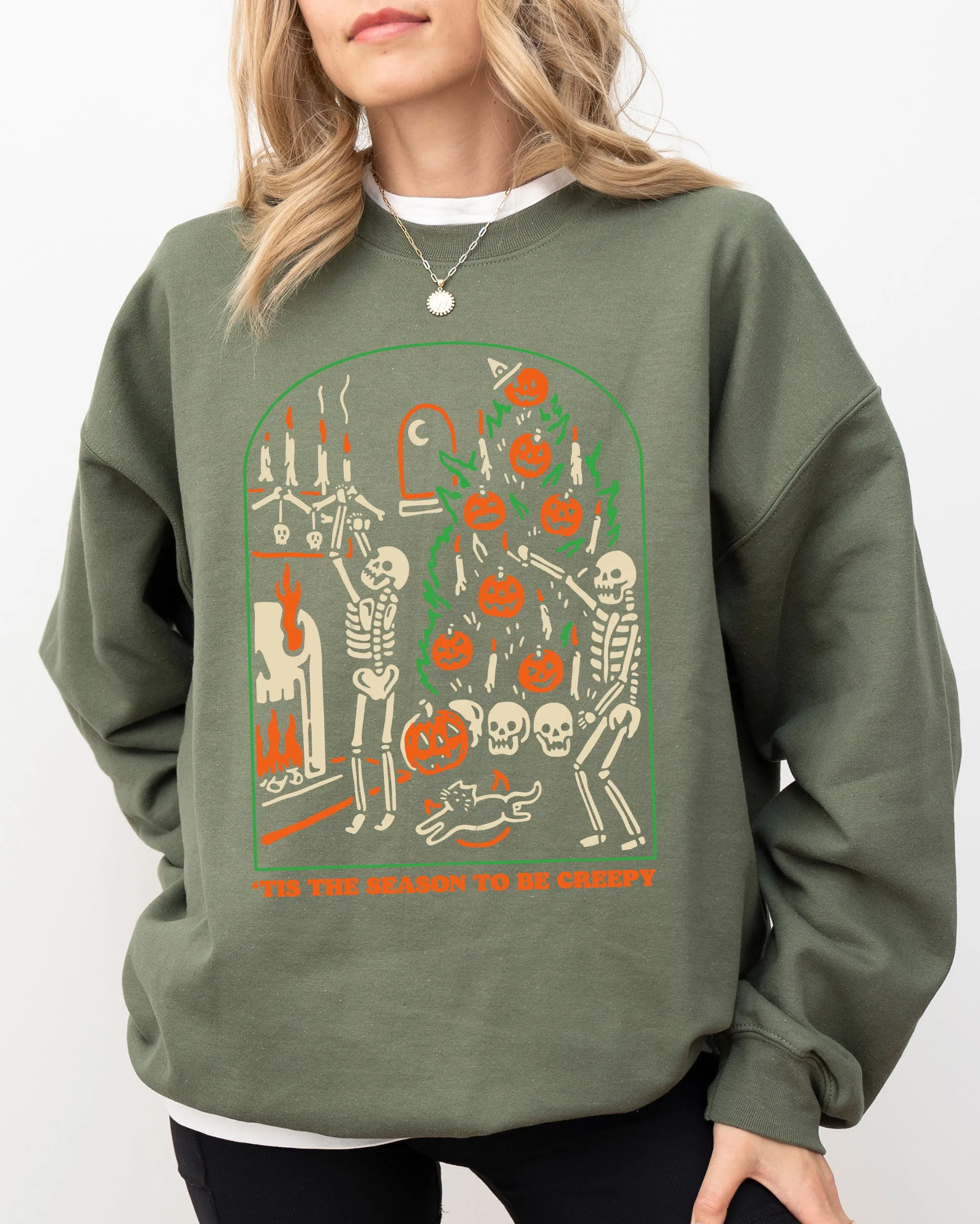 Tis The Season To Be Creepy Spooky Skeleton Witch Halloween Costume Edition Sweatshirt sold by Refinery Number One product image thumbnail 3