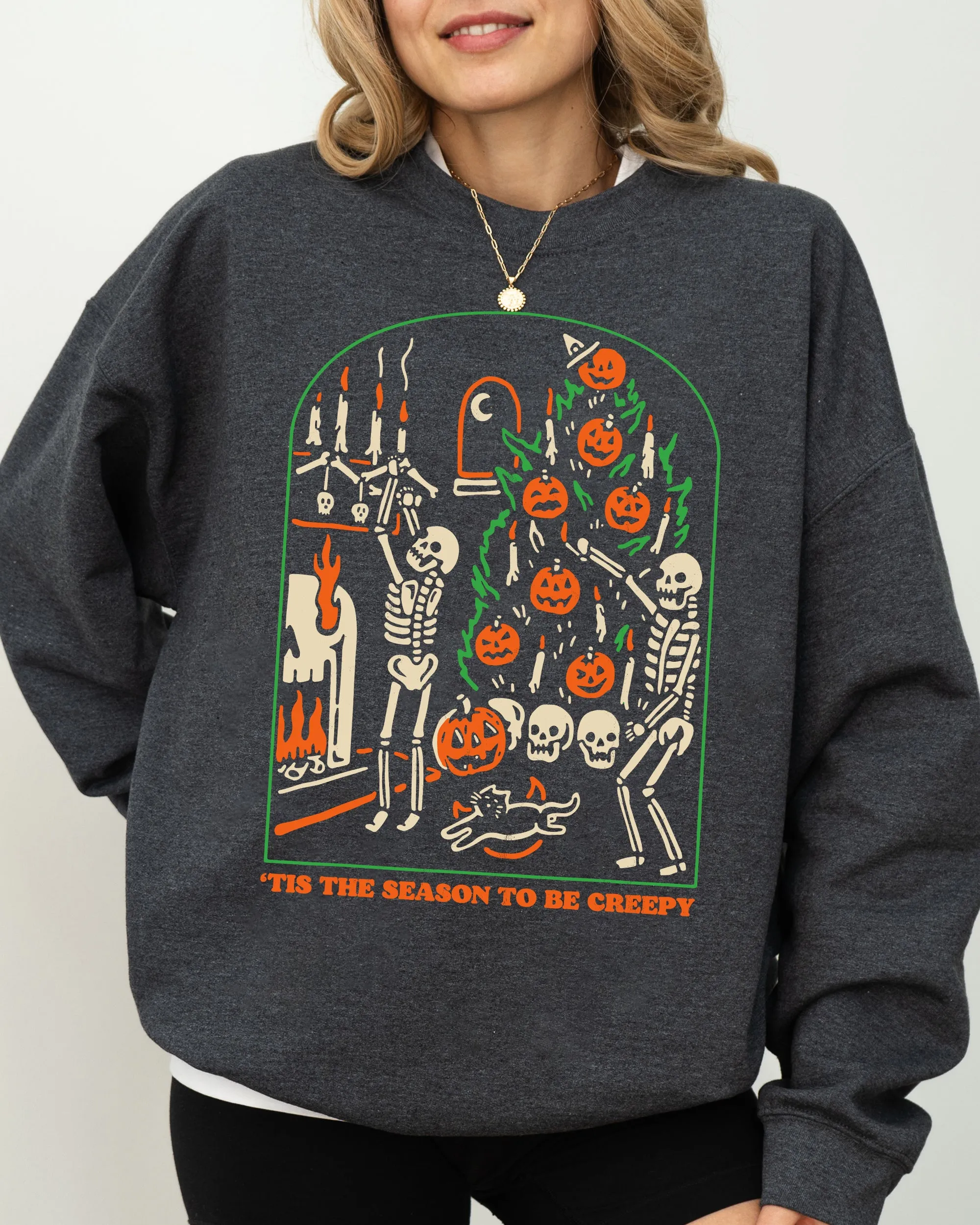 Tis The Season To Be Creepy Spooky Skeleton Witch Halloween Costume Edition Sweatshirt sold by Refinery Number One product image thumbnail 2