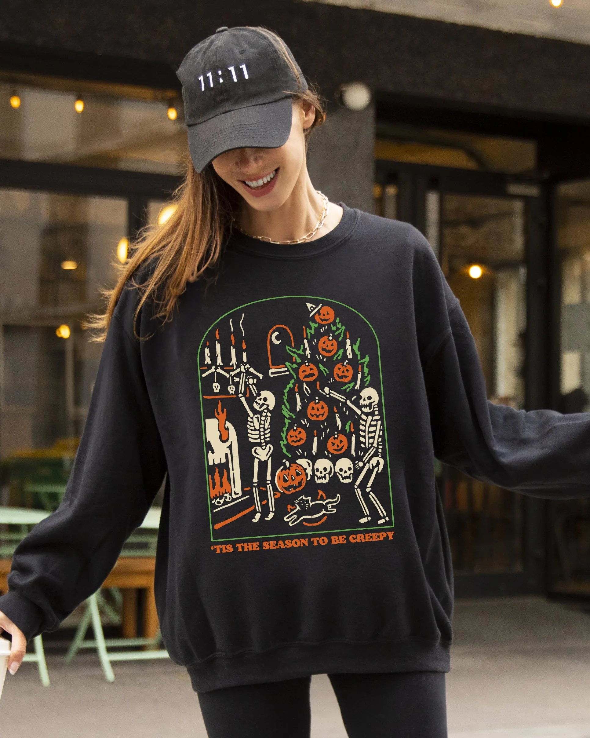 Tis The Season To Be Creepy Spooky Skeleton Witch Halloween Costume Edition Sweatshirt sold by Refinery Number One