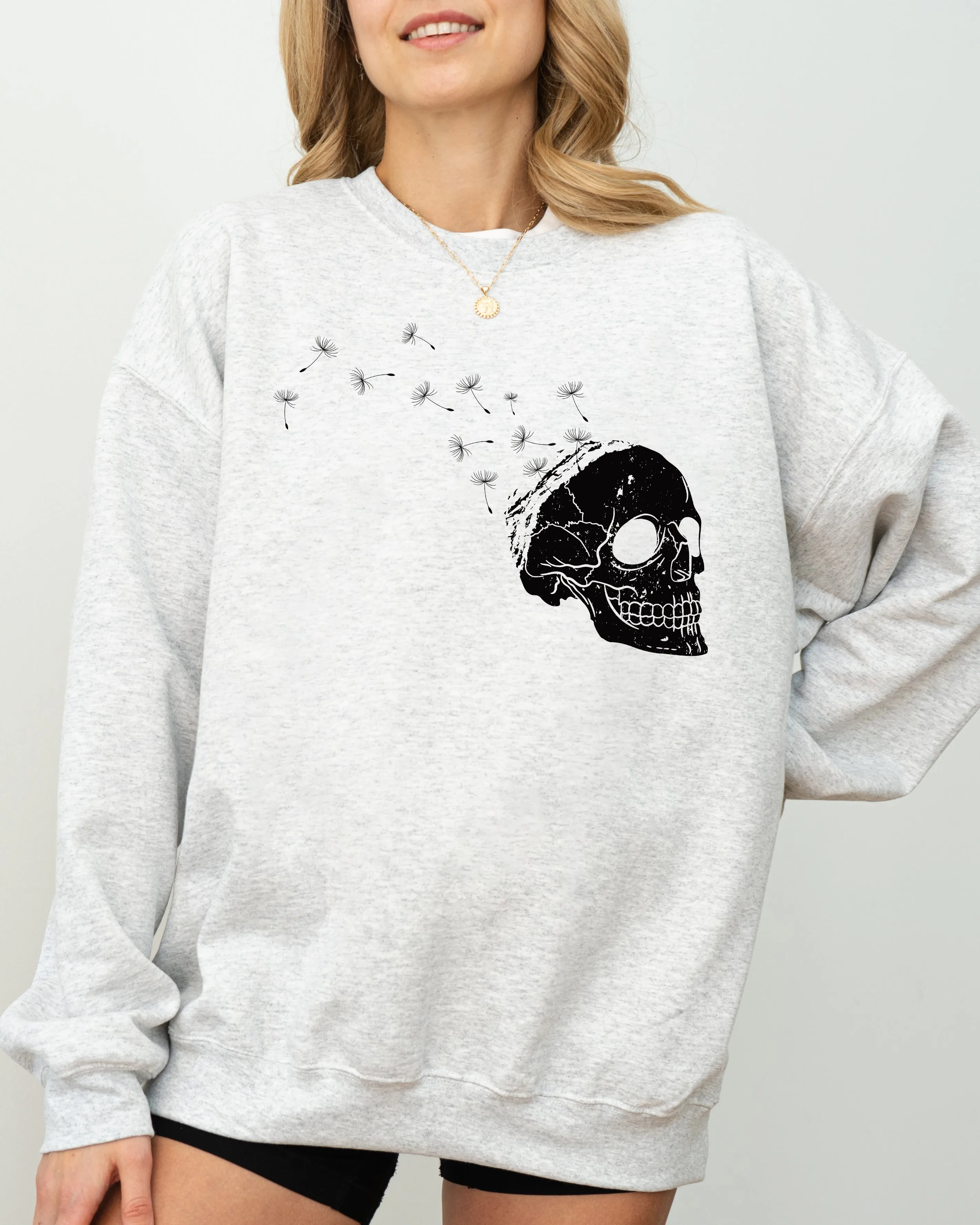 Dandelion Skull, Spooky, Skeleton, Funny, Witch, Aesthetic, Meme, Halloween, Costume Sweatshirt sold by Refinery Number One product image thumbnail 2