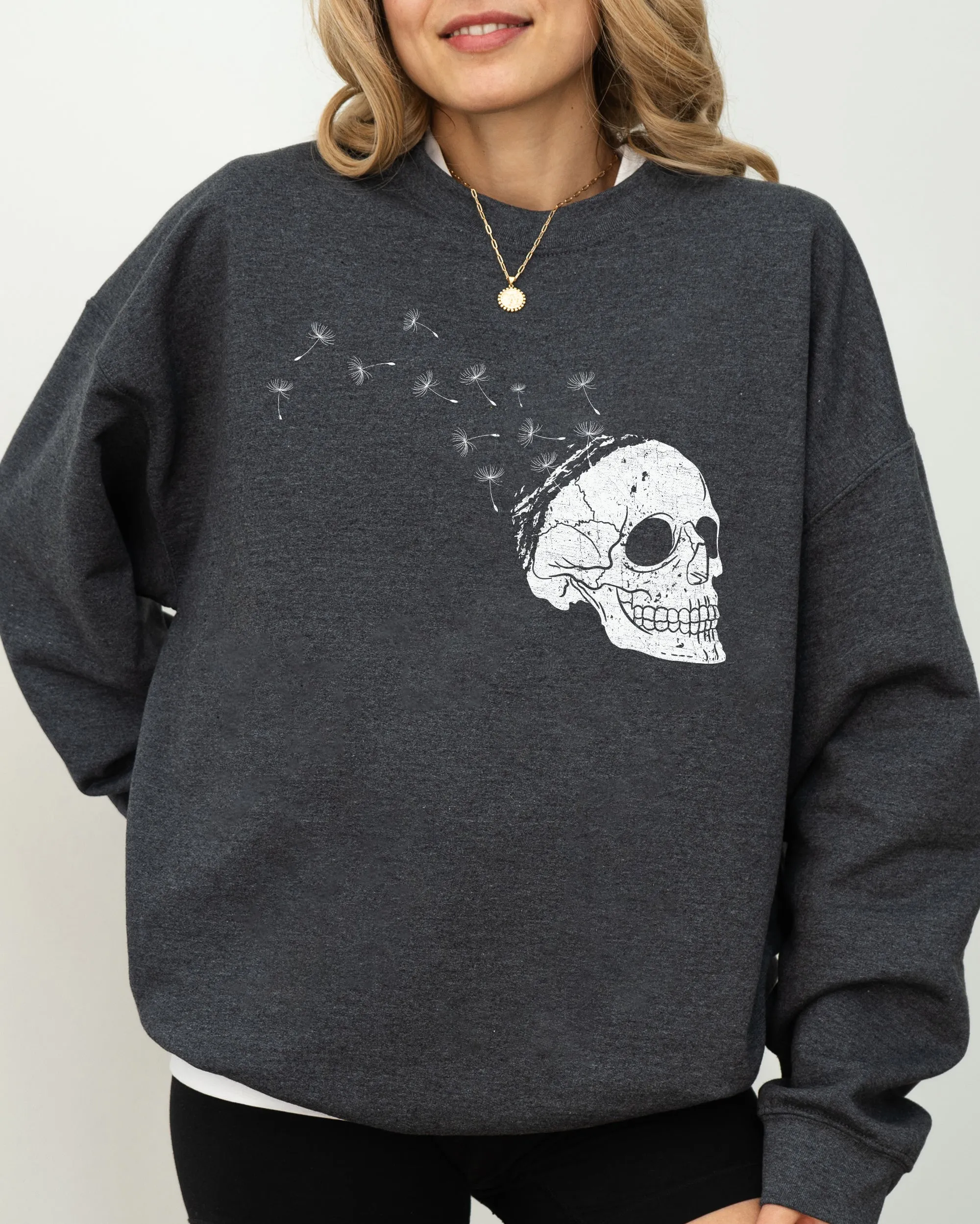 Dandelion Skull, Spooky, Skeleton, Funny, Witch, Aesthetic, Meme, Halloween, Costume Sweatshirt sold by Refinery Number One product image thumbnail 5