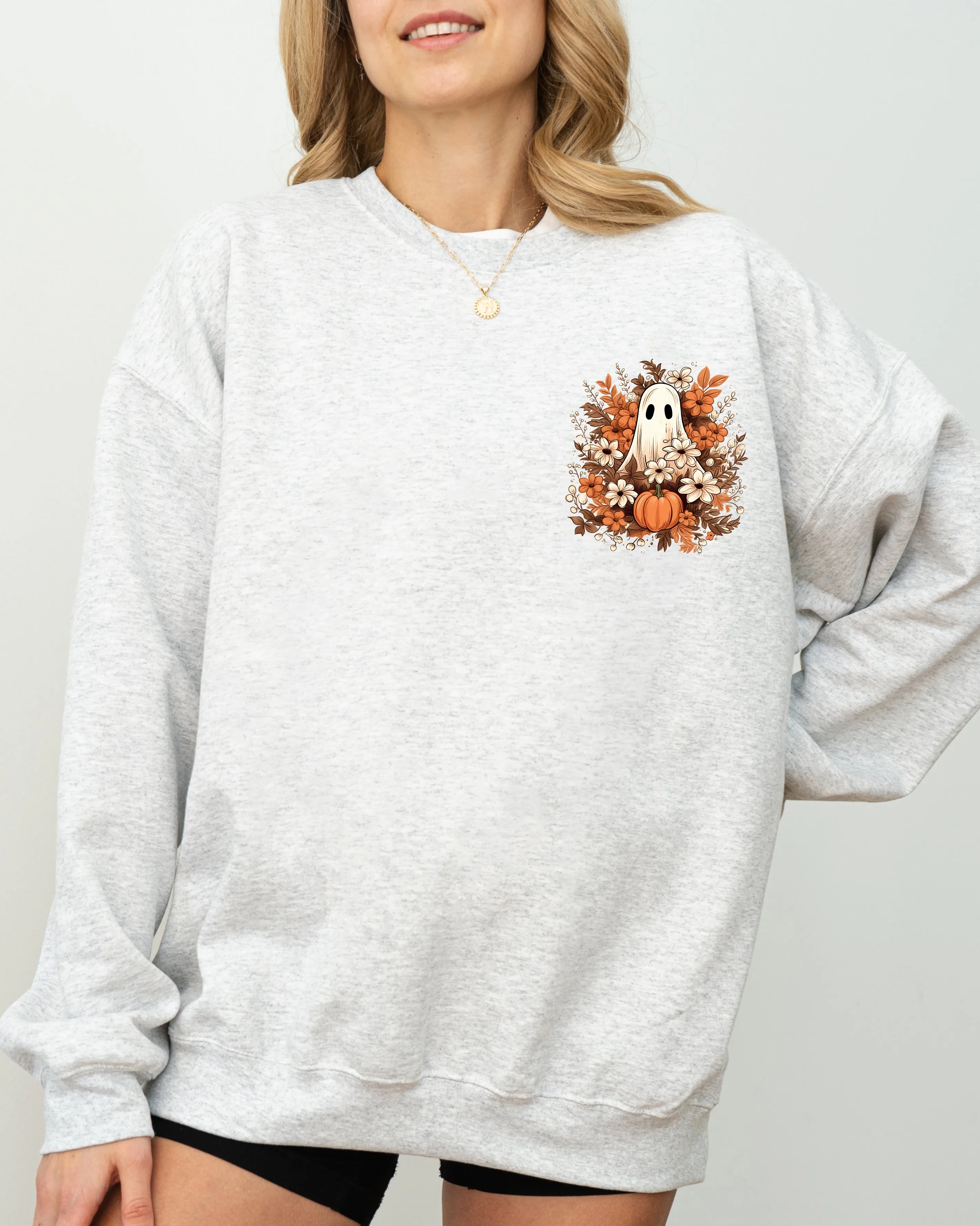 Floral Ghost, Pocket, Skeleton, Spooky, Funny, Witch, Aesthetic, Meme, Halloween, Costume Sweatshirt sold by Refinery Number One product image thumbnail 3