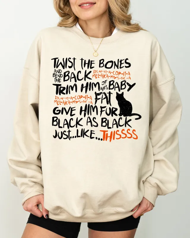 Twist The Bones, Cat, Skeleton, Spooky, Ghost, Funny, Witch, Aesthetic, Meme, Halloween, Costume Sweatshirt sold by Refinery Number One