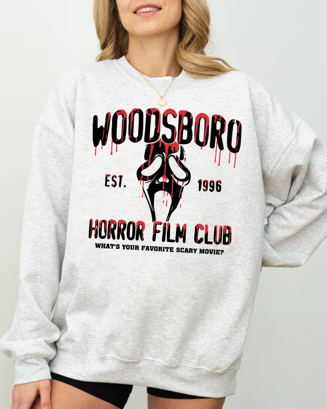 Woodsboro, Horror Film, Skeleton, Spooky, Ghost, Funny, Witch, Aesthetic, Meme, Halloween, Costume Sweatshirt sold by Refinery Number One