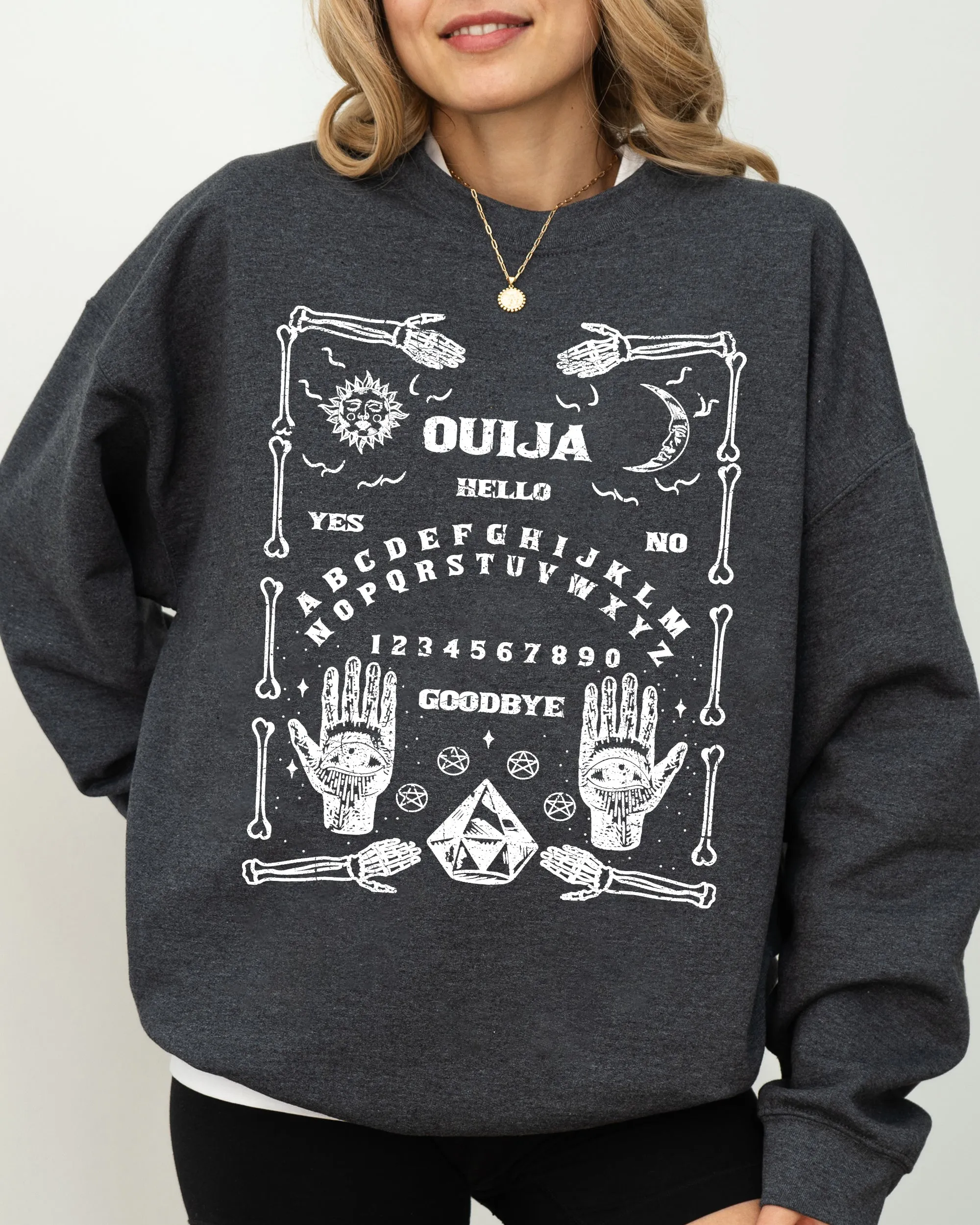 Spirit Board, Skeleton, Spooky, Ghost, Funny, Witch, Aesthetic, Meme, Halloween, Costume Sweatshirt sold by Refinery Number One product image thumbnail 3