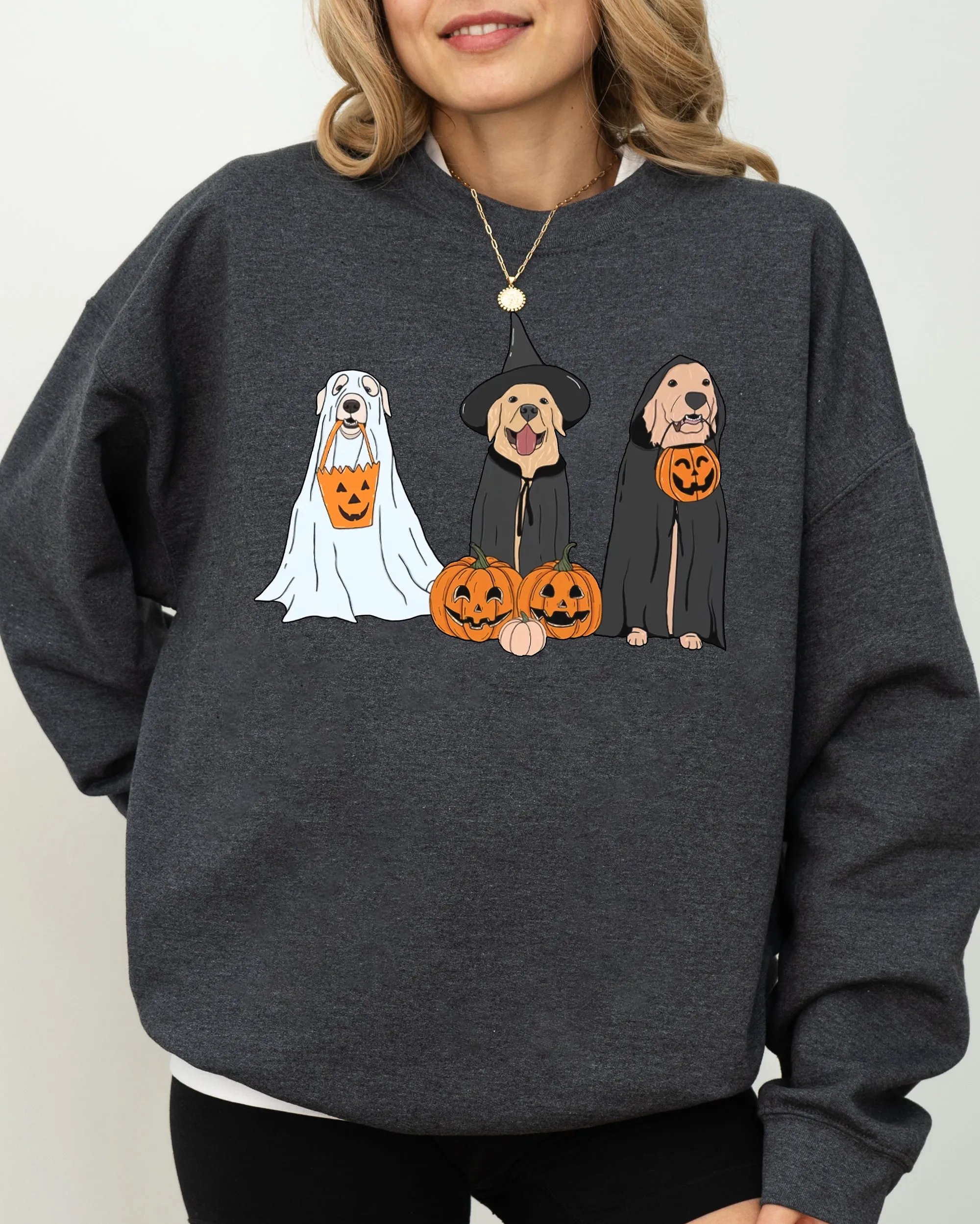 Dog Ghosts, Skeleton, Funny, Pumpkin, Spooky, Witch, Aesthetic, Meme, Halloween, Costume Sweatshirt sold by Refinery Number One product image thumbnail 4