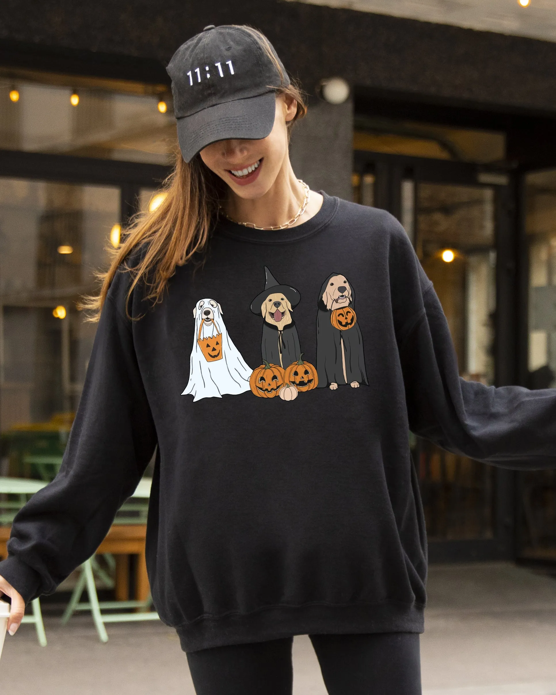Dog Ghosts, Skeleton, Funny, Pumpkin, Spooky, Witch, Aesthetic, Meme, Halloween, Costume Sweatshirt sold by Refinery Number One product image thumbnail 3