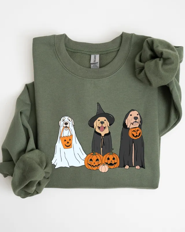 Dog Ghosts, Skeleton, Funny, Pumpkin, Spooky, Witch, Aesthetic, Meme, Halloween, Costume Sweatshirt sold by Refinery Number One