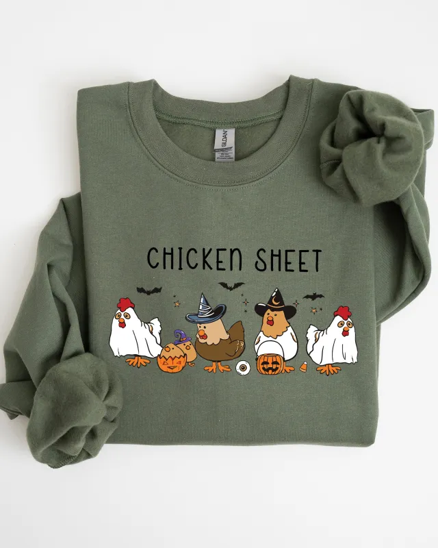 Chicken Sheet Ghost Skeleton Pumpkin Witch Halloween Meme Design Graphic Sweatshirt made by Refinery Number One