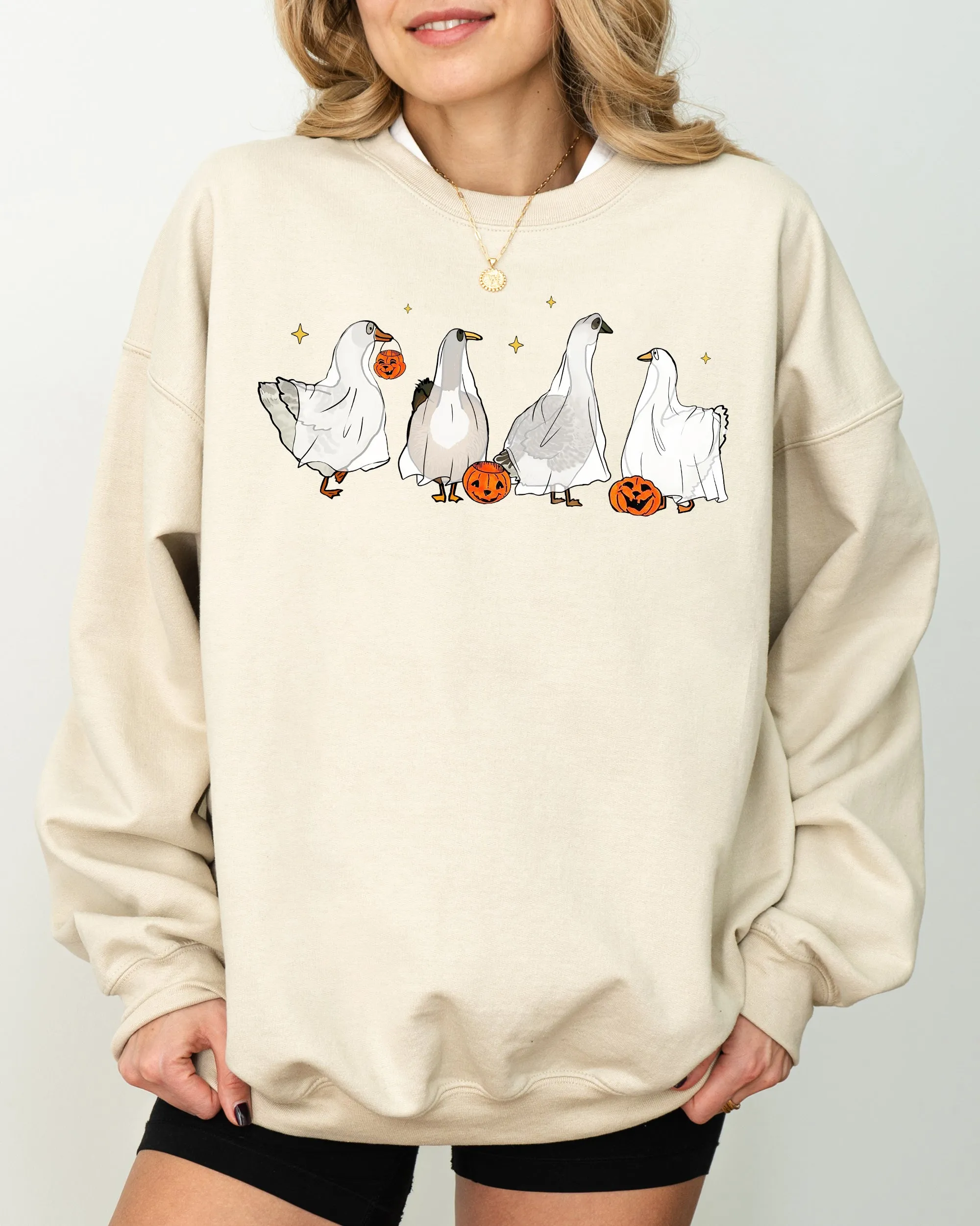 Ghost Geese, Farm, Skeleton, Funny, Pumpkin, Spooky, Witch, Aesthetic, Meme, Halloween, Costume Sweatshirt sold by Refinery Number One product image thumbnail 3