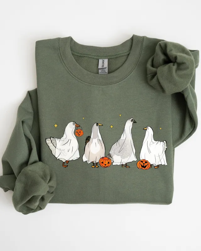 Ghost Geese, Farm, Skeleton, Funny, Pumpkin, Spooky, Witch, Aesthetic, Meme, Halloween, Costume Sweatshirt sold by Refinery Number One