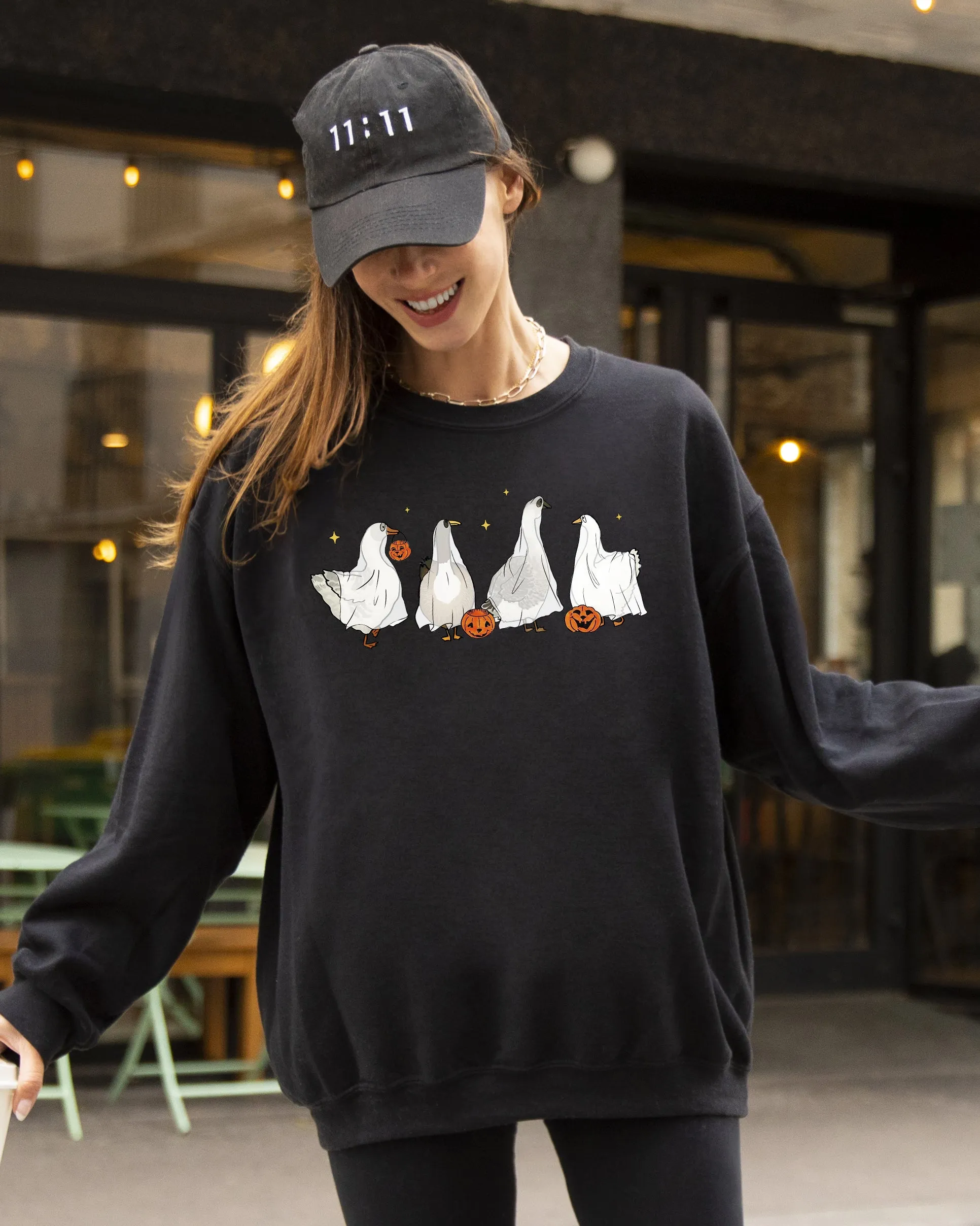 Ghost Geese, Farm, Skeleton, Funny, Pumpkin, Spooky, Witch, Aesthetic, Meme, Halloween, Costume Sweatshirt sold by Refinery Number One product image thumbnail 2