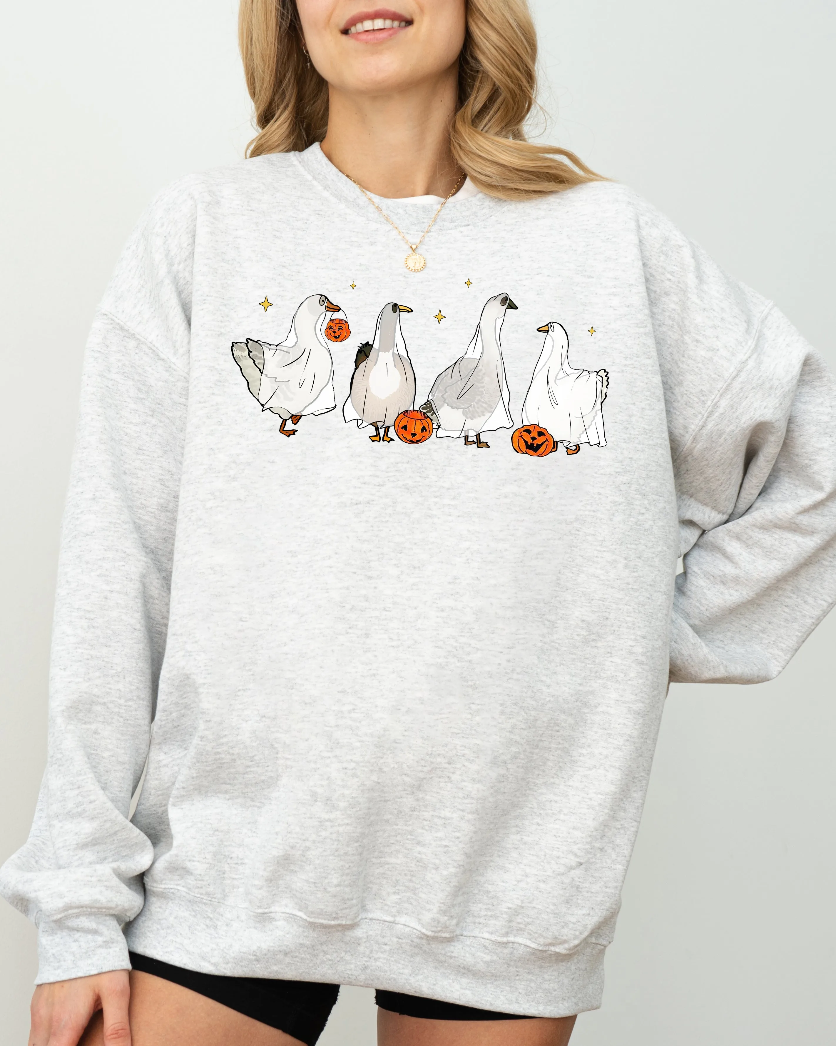 Ghost Geese, Farm, Skeleton, Funny, Pumpkin, Spooky, Witch, Aesthetic, Meme, Halloween, Costume Sweatshirt sold by Refinery Number One product image thumbnail 5
