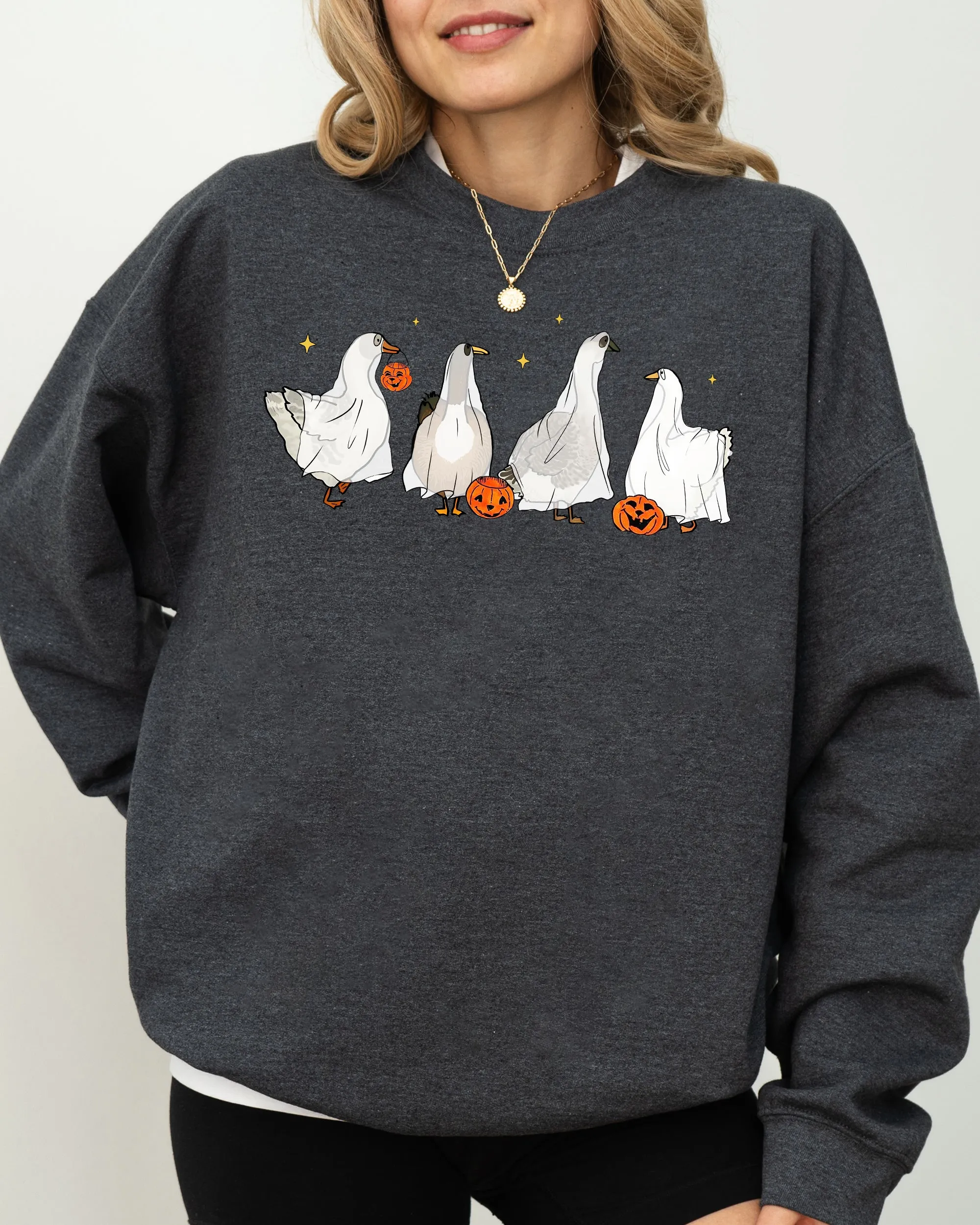 Ghost Geese, Farm, Skeleton, Funny, Pumpkin, Spooky, Witch, Aesthetic, Meme, Halloween, Costume Sweatshirt sold by Refinery Number One product image thumbnail 4