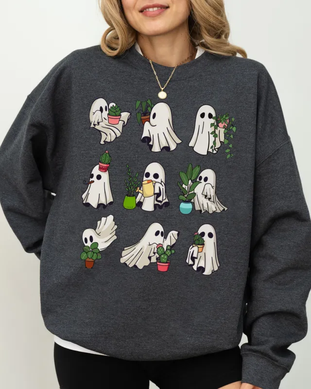 Mini Ghosts, Plant Lover, Skeleton, Coffin, Funny, Pumpkin, Spooky, Witch, Aesthetic, Meme, Halloween, Costume Sweatshirt sold by Refinery Number One
