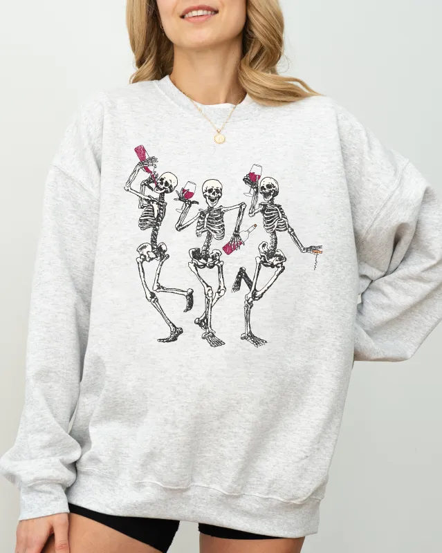 Dancing Skeletons, Wine, Funny, Ghost, Spooky, Witch, Aesthetic, Meme, Halloween, Costume Sweatshirt sold by Refinery Number One