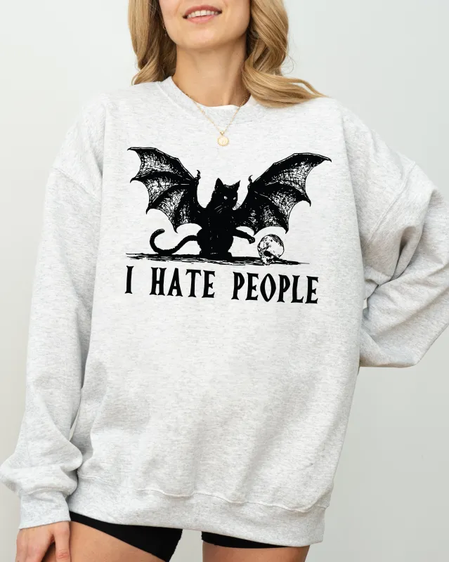 I Hate People, Bat, Skeleton, Funny, Ghost, Spooky, Witch, Aesthetic, Meme, Halloween, Costume Sweatshirt sold by Refinery Number One