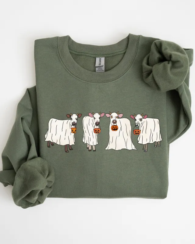 Ghost Cows, Farm, Skeleton, Funny, Spooky, Witch, Aesthetic, Meme, Halloween, Costume Sweatshirt sold by Refinery Number One