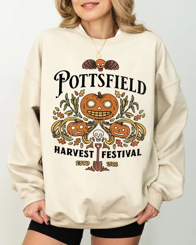 Pottsfield, Harvest Festival, Funny, Spooky, Witch, Aesthetic, Meme, Halloween, Costume Sweatshirt sold by Refinery Number One