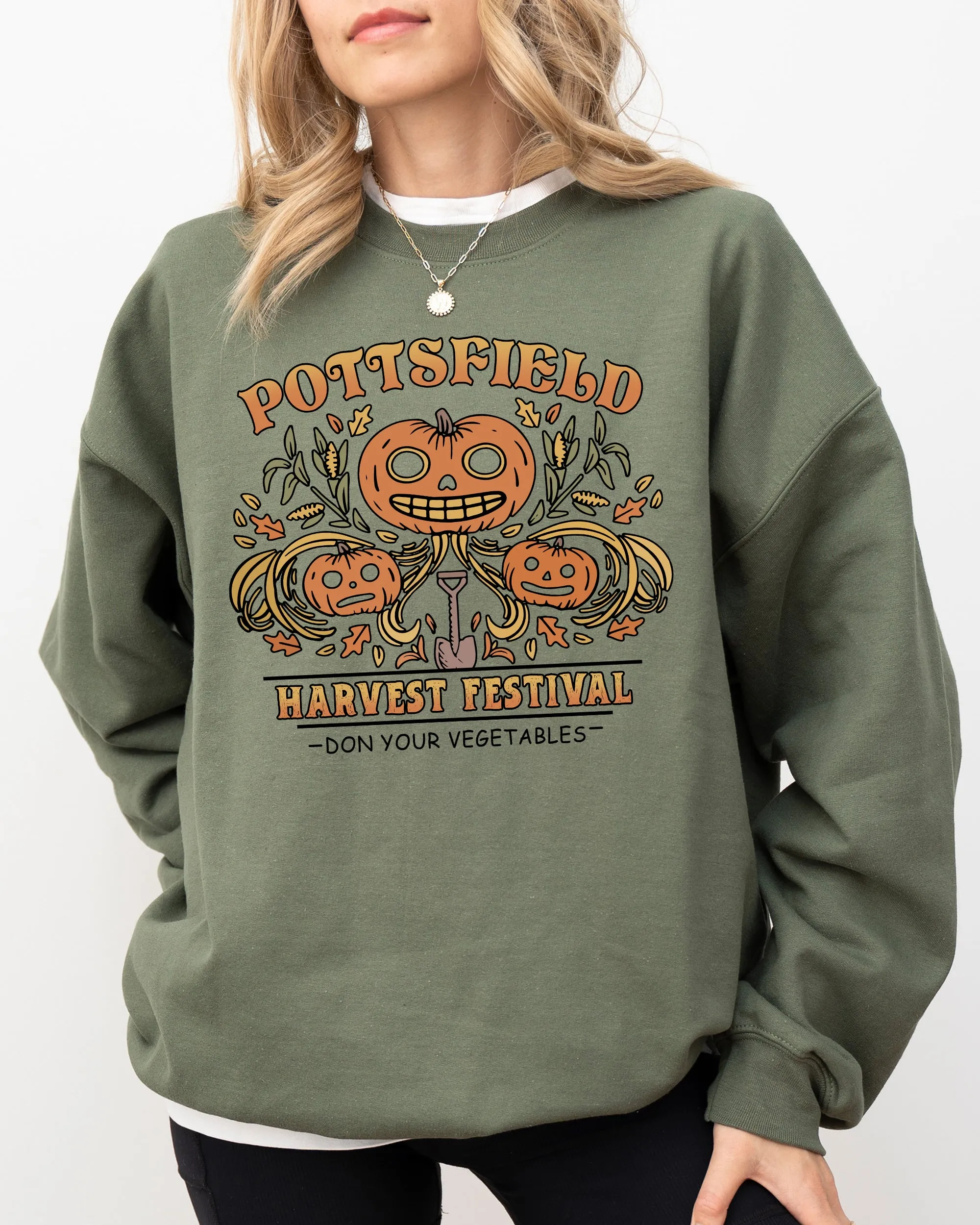 Harvest Festival, Pottsfield, Funny, Spooky, Witch, Aesthetic, Meme, Halloween, Costume Sweatshirt sold by Refinery Number One product image thumbnail 4