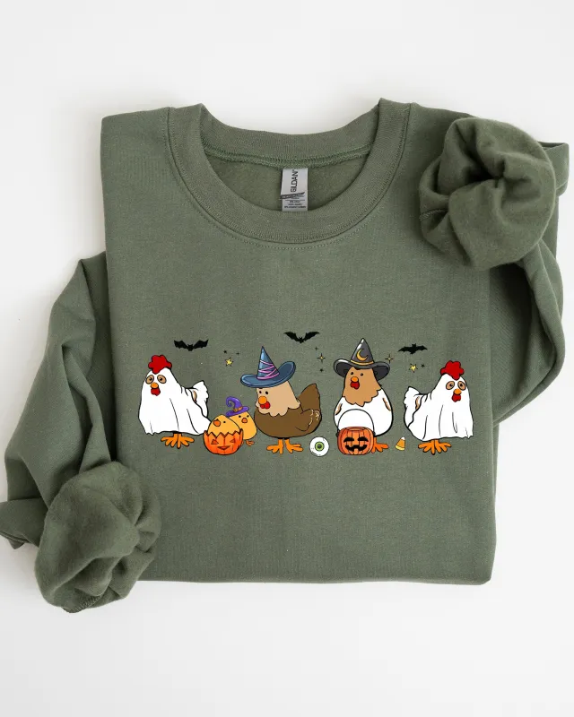 Mini Chickens Witch Skeleton Meme Halloween Aesthetic Funny Spooky Costume Sweatshirt made by Refinery Number One