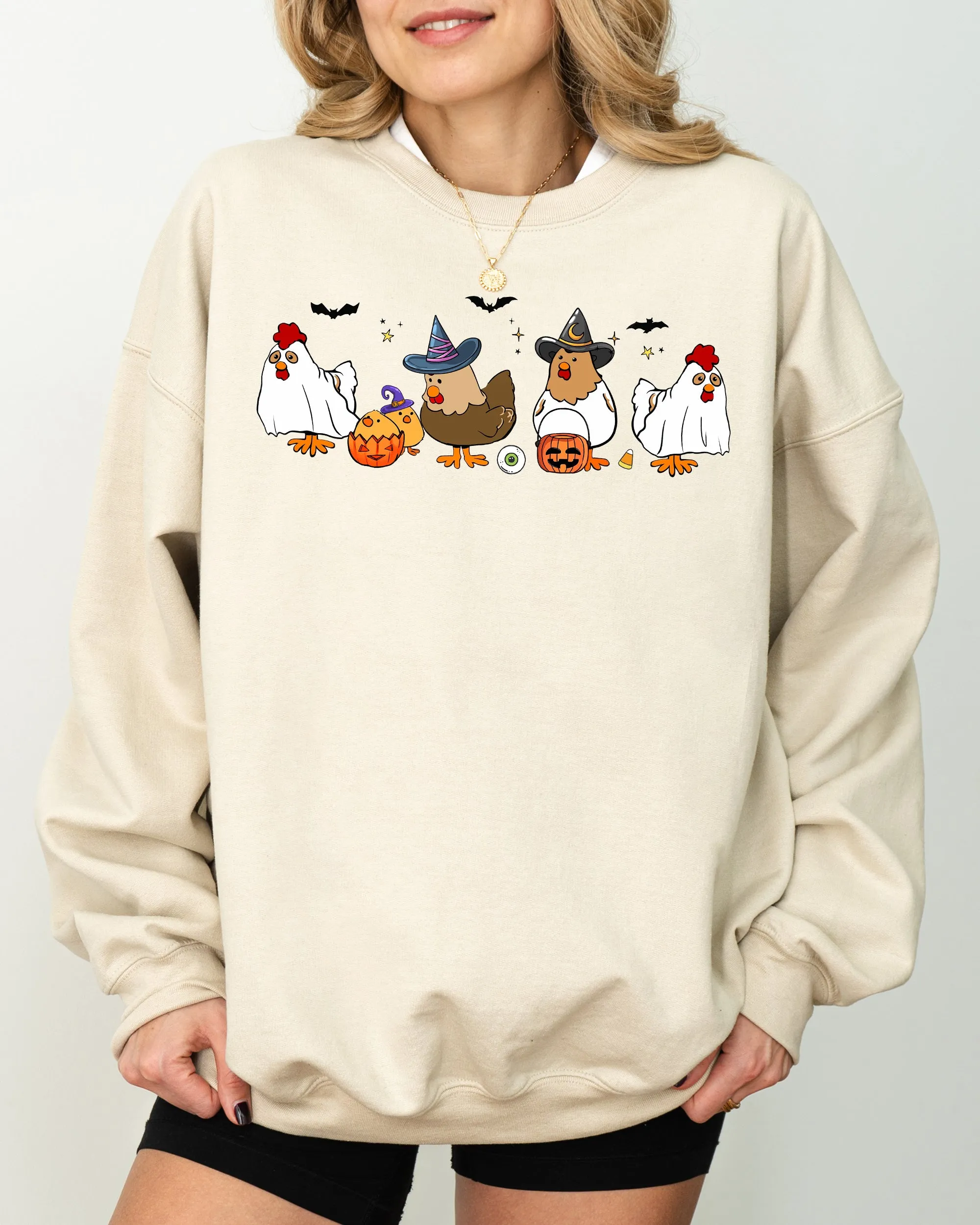 Mini Chickens Witch Skeleton Meme Halloween Aesthetic Funny Spooky Costume Sweatshirt sold by Refinery Number One product image thumbnail 2