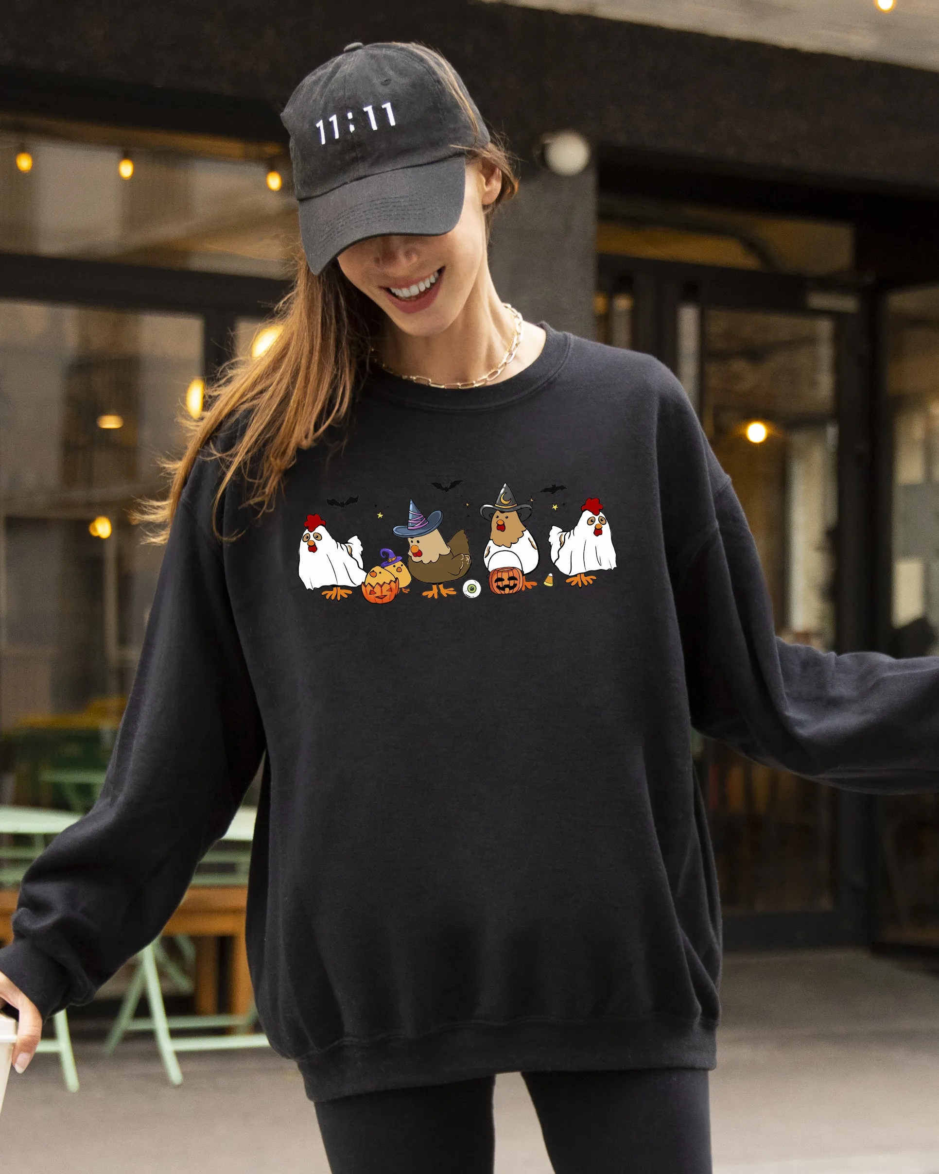 Mini Chickens Witch Skeleton Meme Halloween Aesthetic Funny Spooky Costume Sweatshirt sold by Refinery Number One product image thumbnail 3