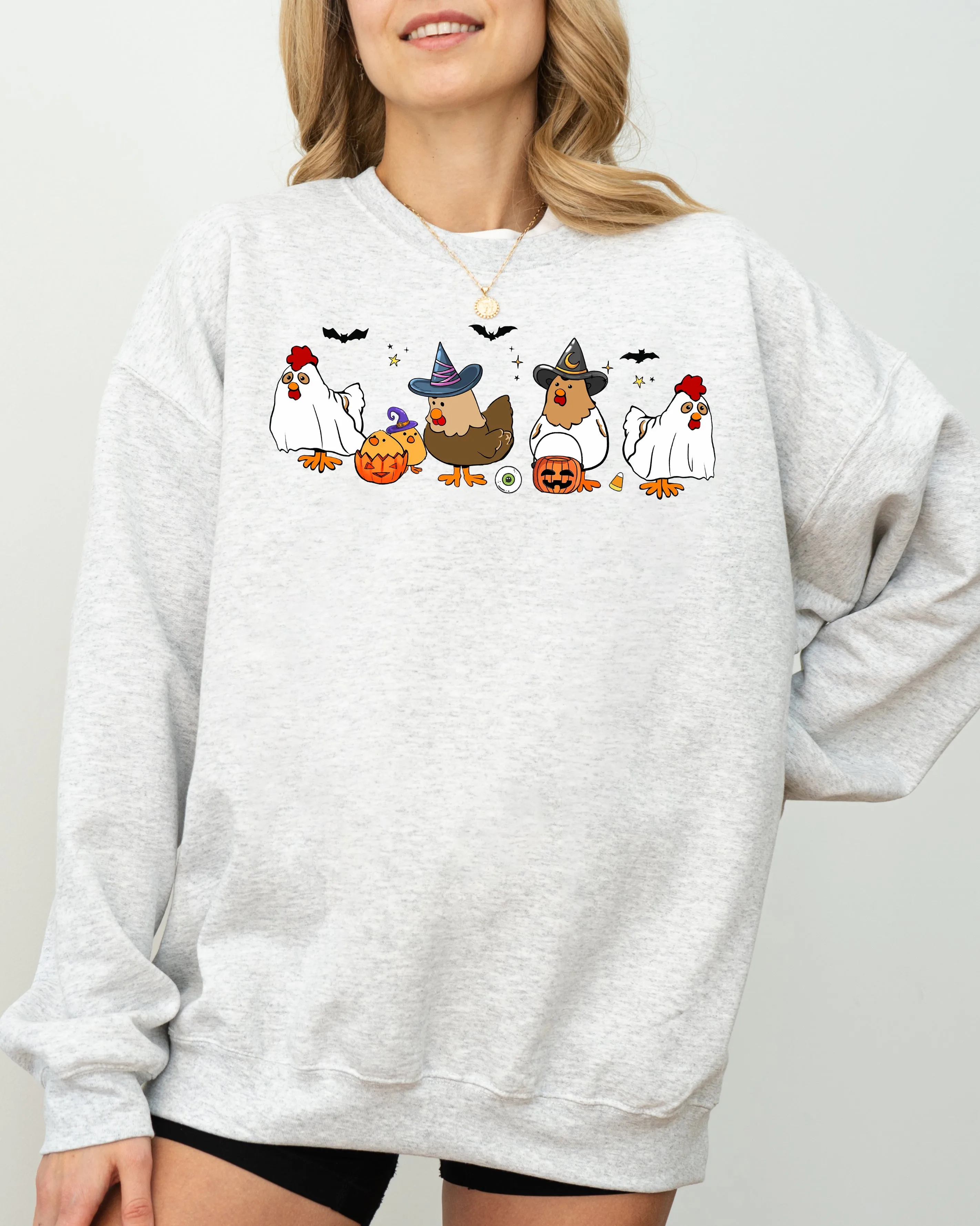 Mini Chickens Witch Skeleton Meme Halloween Aesthetic Funny Spooky Costume Sweatshirt sold by Refinery Number One product image thumbnail 4