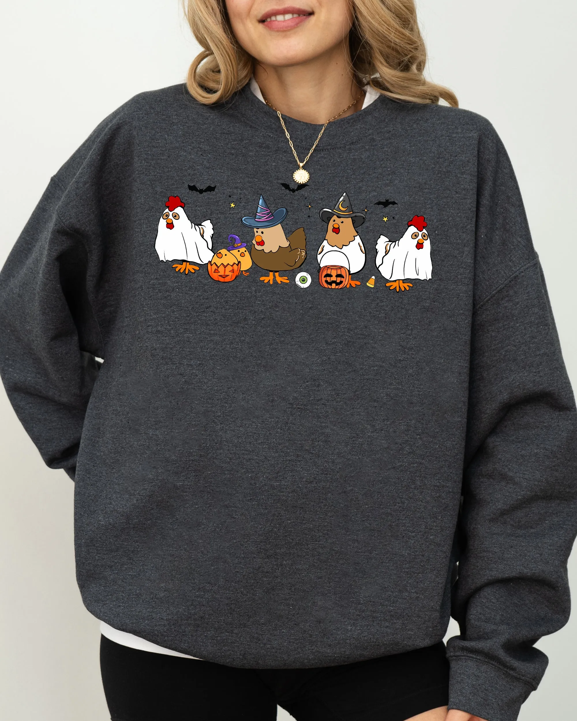 Mini Chickens Witch Skeleton Meme Halloween Aesthetic Funny Spooky Costume Sweatshirt sold by Refinery Number One product image thumbnail 5