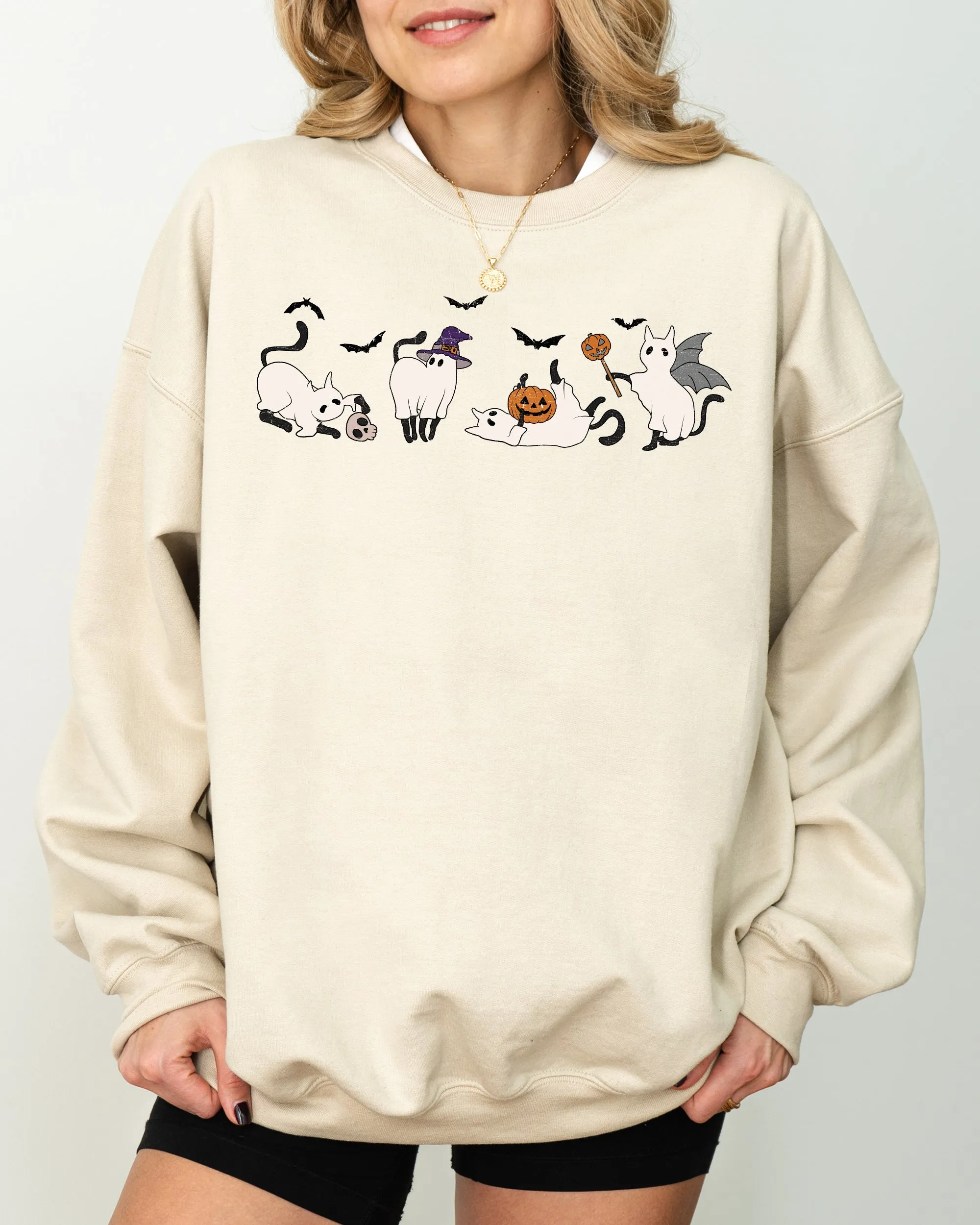 Mini Ghost Cats, Farm, Witch, Skull, Funny, Spooky, Aesthetic, Meme, Halloween, Costume Sweatshirt sold by Refinery Number One product image thumbnail 2