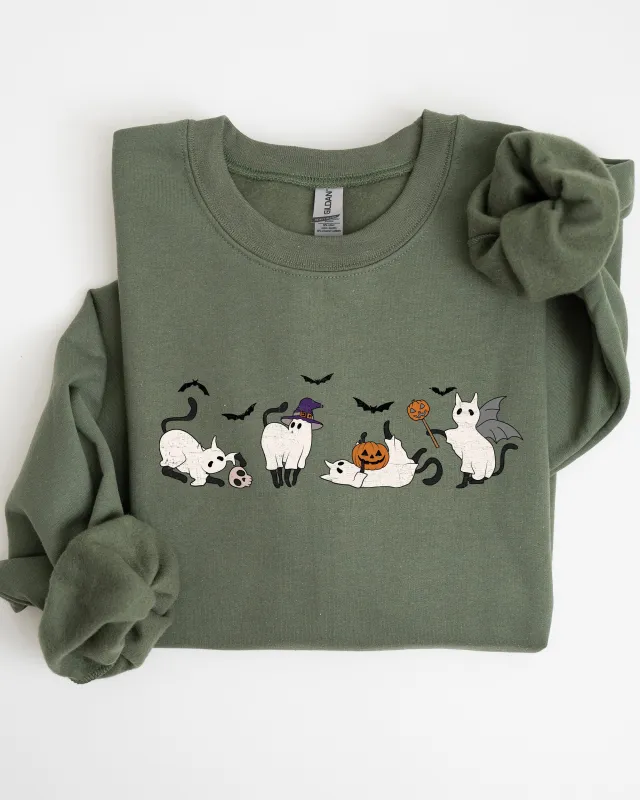 Mini Ghost Cats, Farm, Witch, Skull, Funny, Spooky, Aesthetic, Meme, Halloween, Costume Sweatshirt sold by Refinery Number One