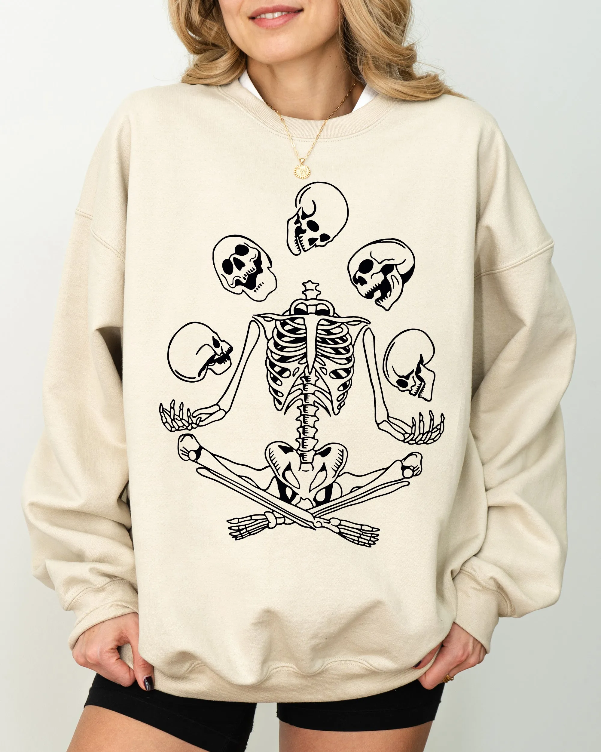Juggling Skeleton, Ghost, Farm, Witch, Skull, Funny, Spooky, Aesthetic, Meme, Halloween, Costume Sweatshirt sold by Refinery Number One product image thumbnail 3