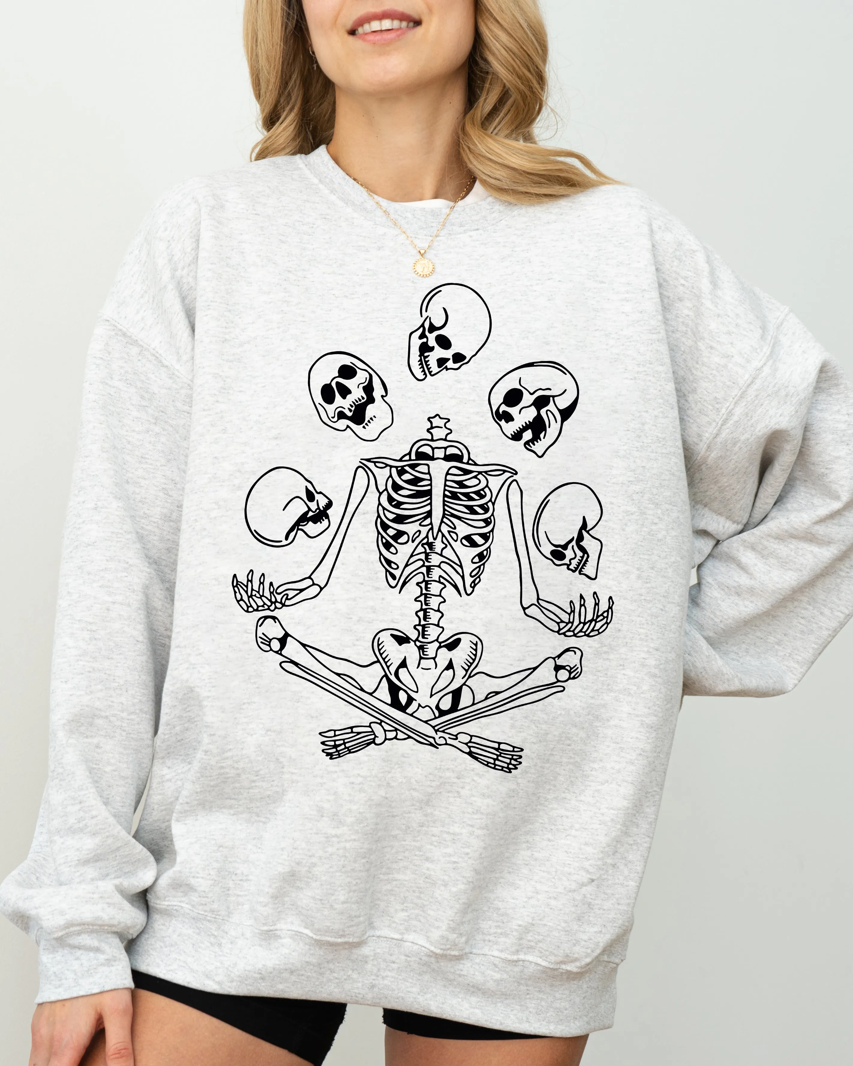 Juggling Skeleton, Ghost, Farm, Witch, Skull, Funny, Spooky, Aesthetic, Meme, Halloween, Costume Sweatshirt sold by Refinery Number One