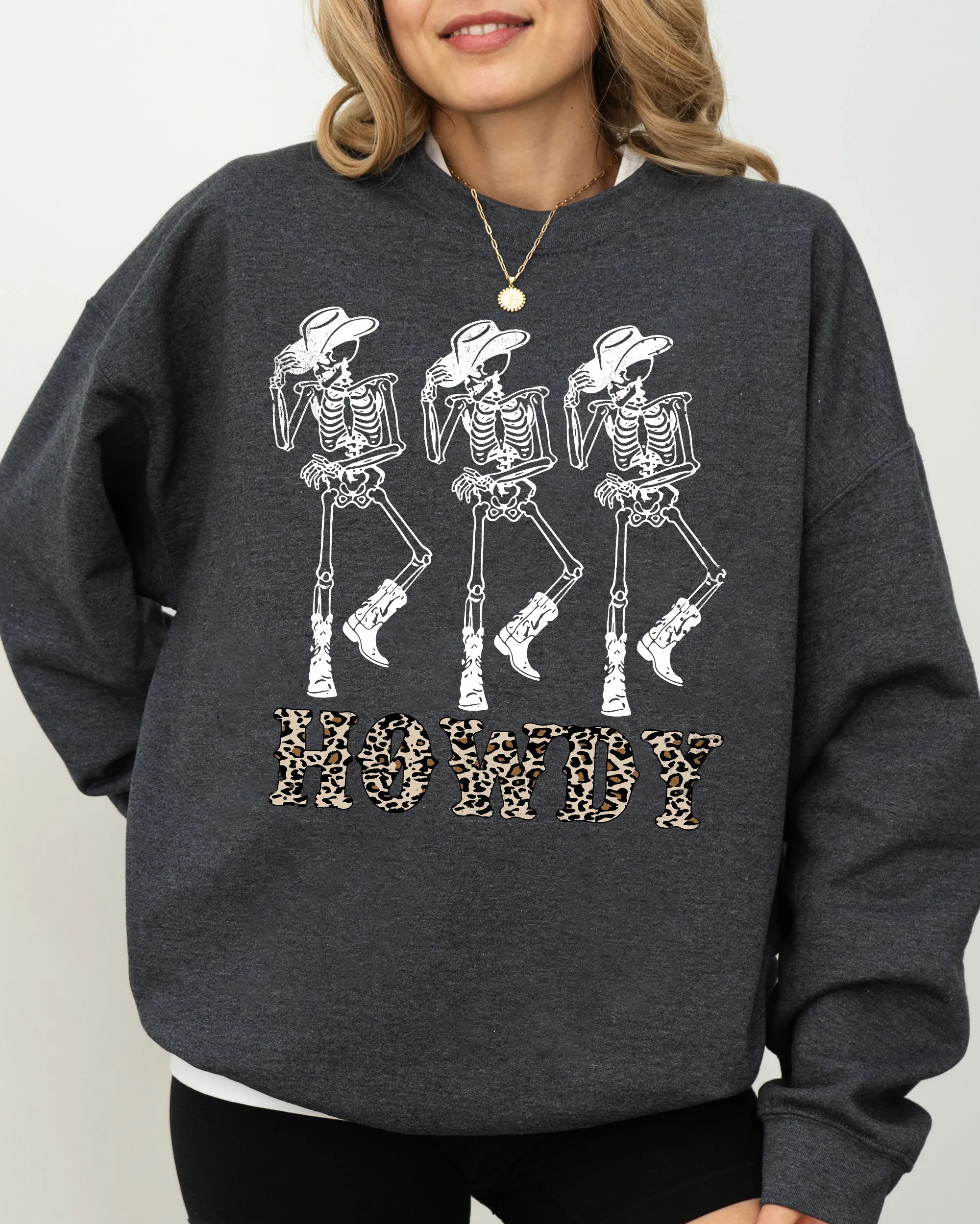 Howdy, Cowboy, Western, Ghost, Skeleton, Witch, Skull, Funny, Spooky, Aesthetic, Meme, Halloween, Costume Sweatshirt sold by Refinery Number One product image thumbnail 5